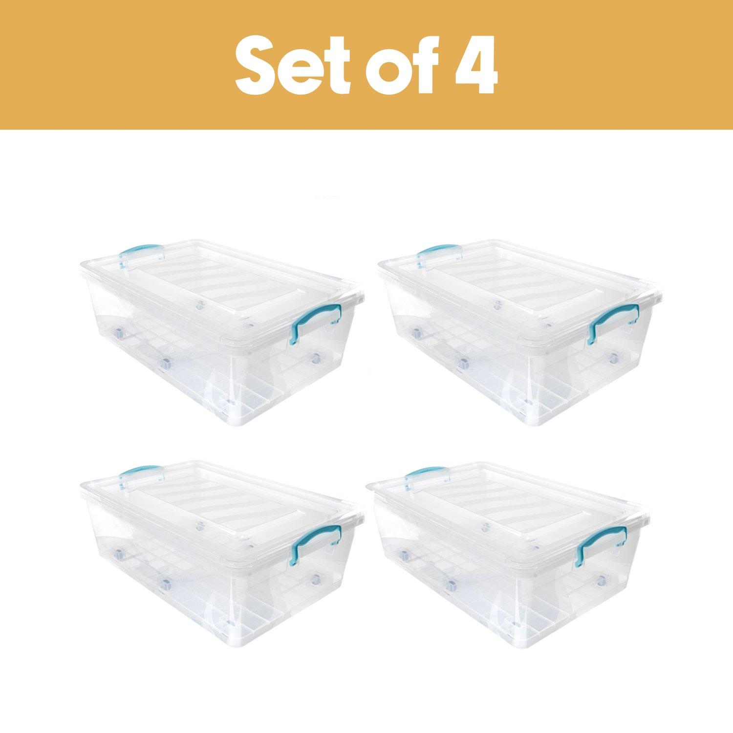Clear - JVL - Clip Lid Storage Box+6 Wheels 30L - S/4 - 2