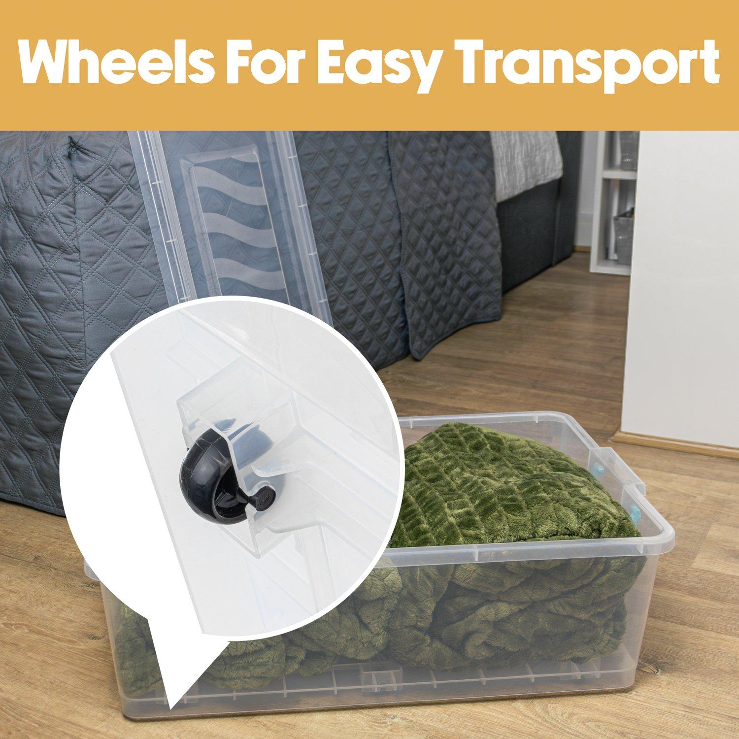 Clear - JVL - Clip Lid Storage Box+6 Wheels 30L - S/4 - 3