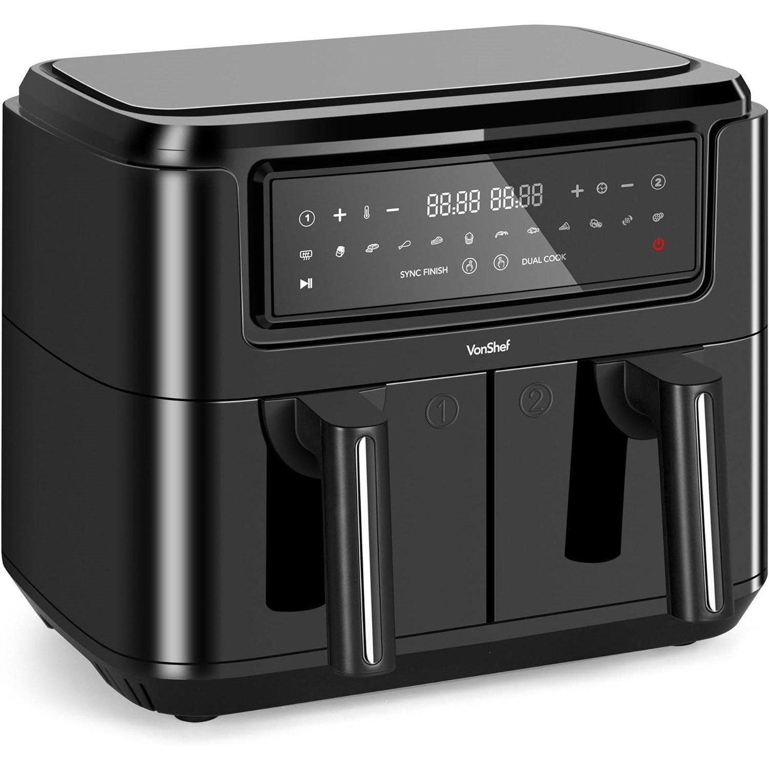 Black - VonShef - VonShef - 9L Dual Air Fryer with Liners - 1
