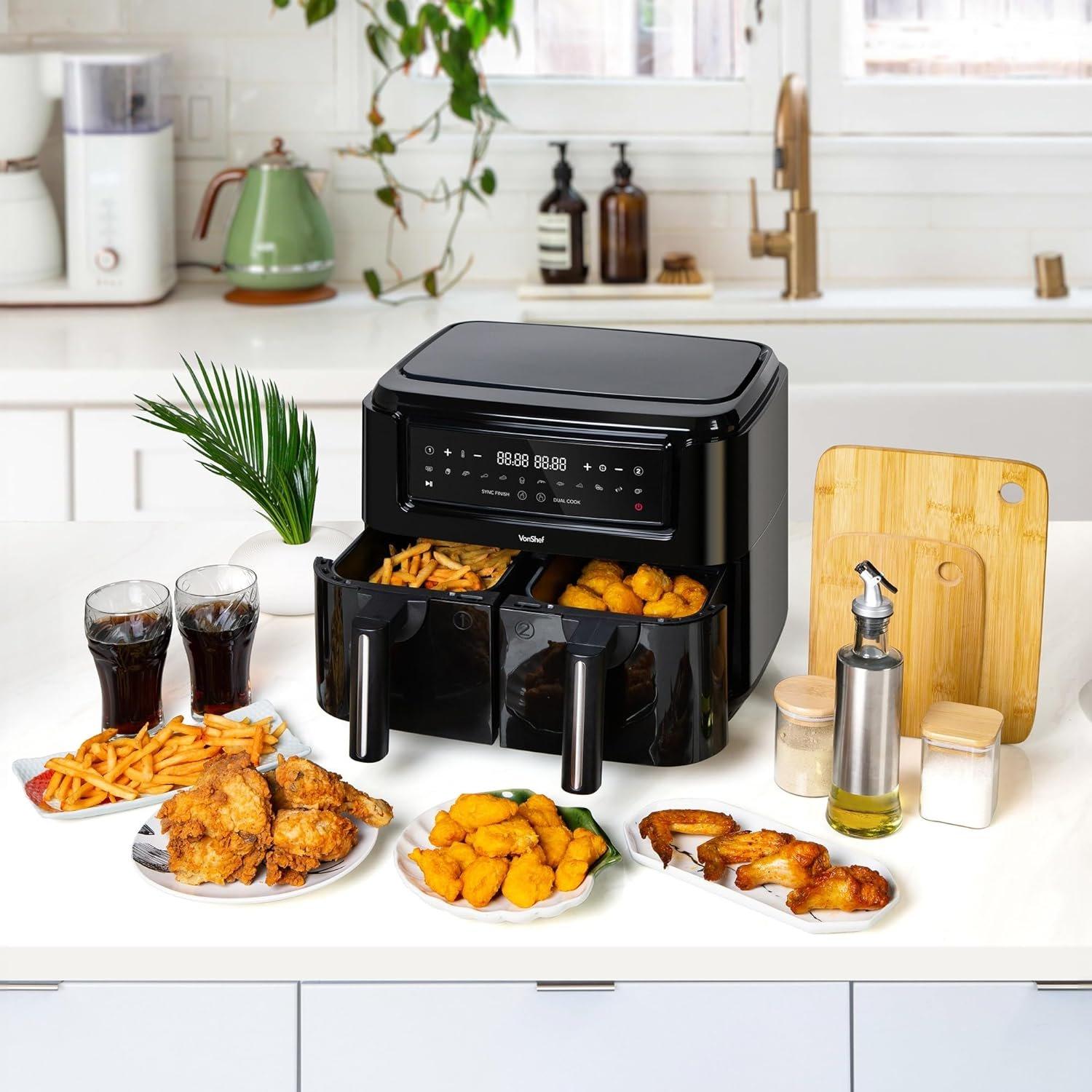 Black - VonShef - VonShef - 9L Dual Air Fryer with Liners - 2