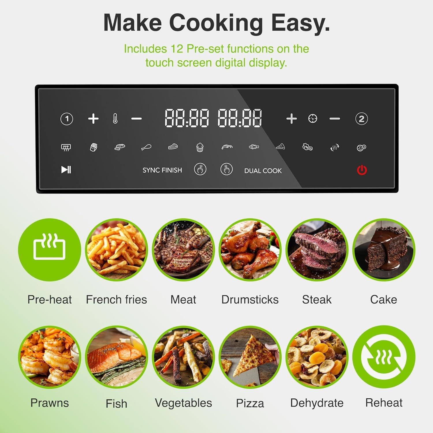 Black - VonShef - VonShef - 9L Dual Air Fryer with Liners - 3