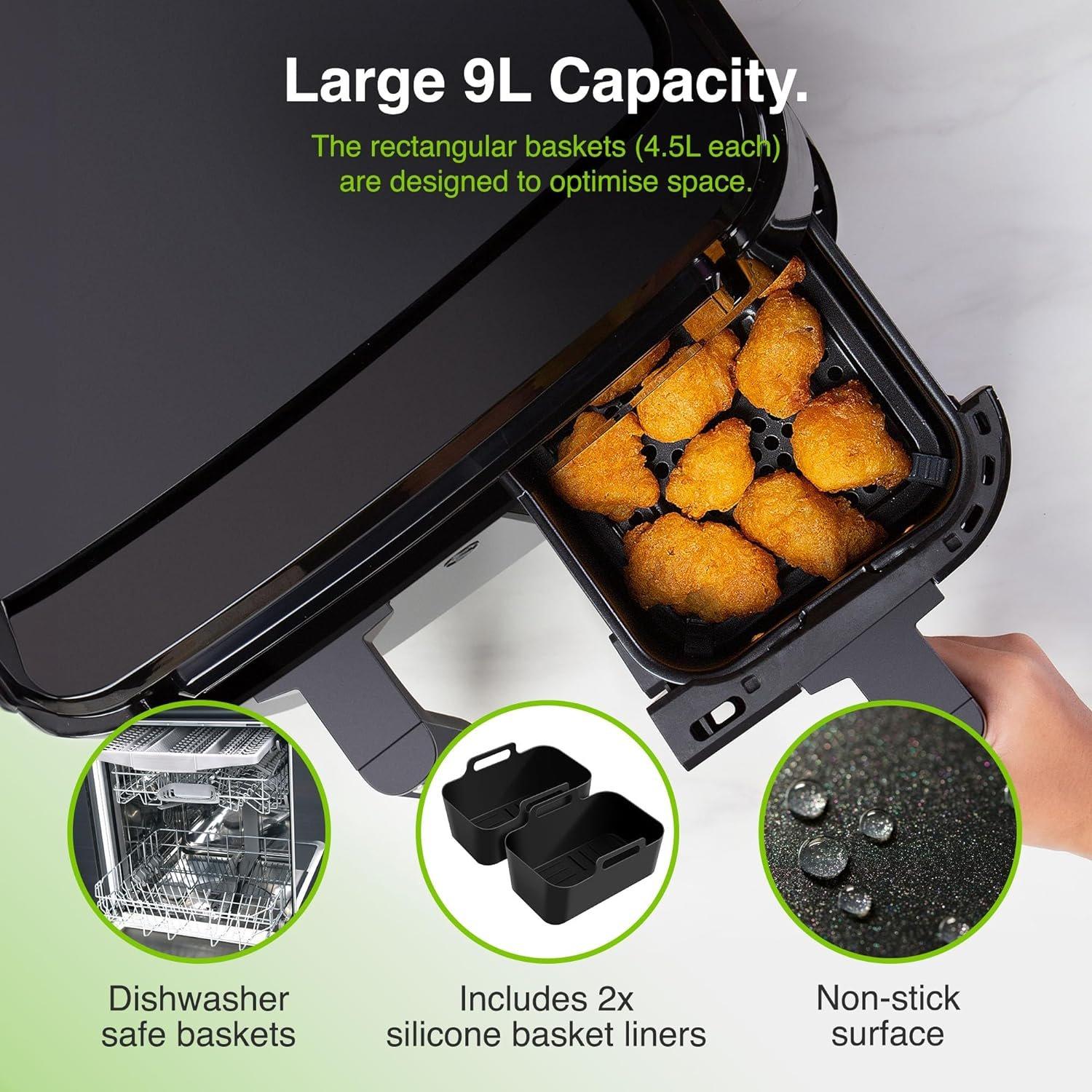 Black - VonShef - VonShef - 9L Dual Air Fryer with Liners - 5