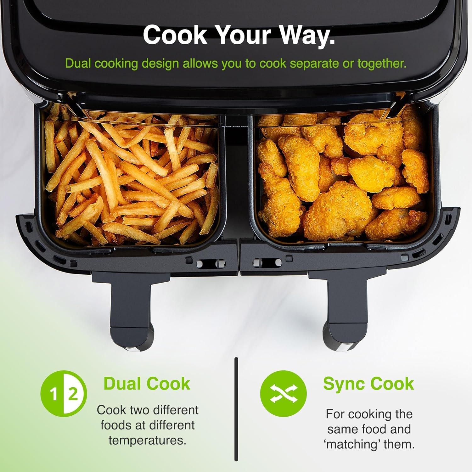 Black - VonShef - VonShef - 9L Dual Air Fryer with Liners - 7