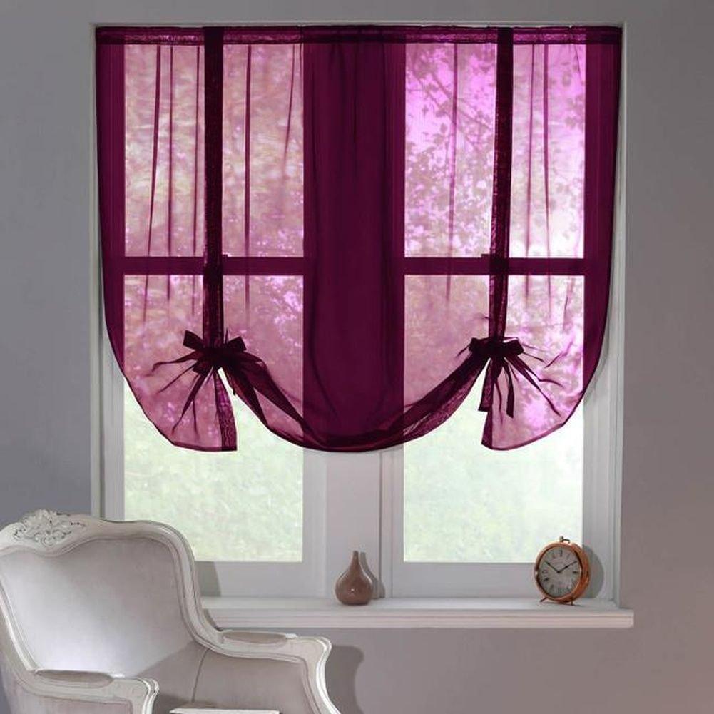 Maroon - Alan Symonds - Extra Wide Plain Voile Tie Up Blinds - 1