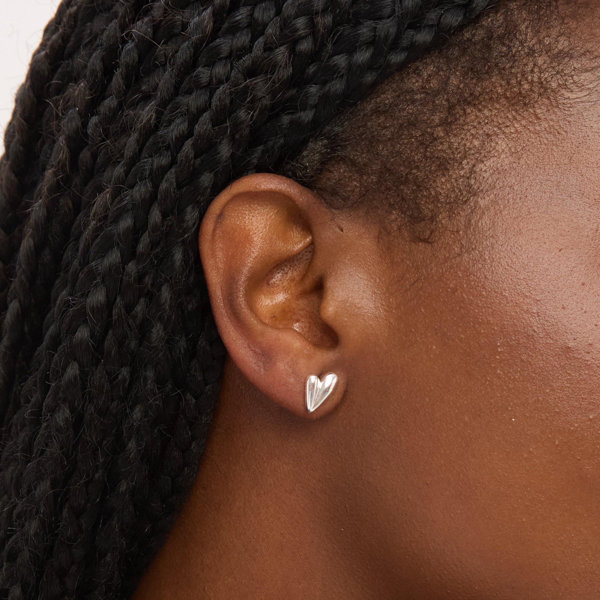 Silver - Simply Silver - Sterling Silver 925 Polished Nugget Heart Studs - 2