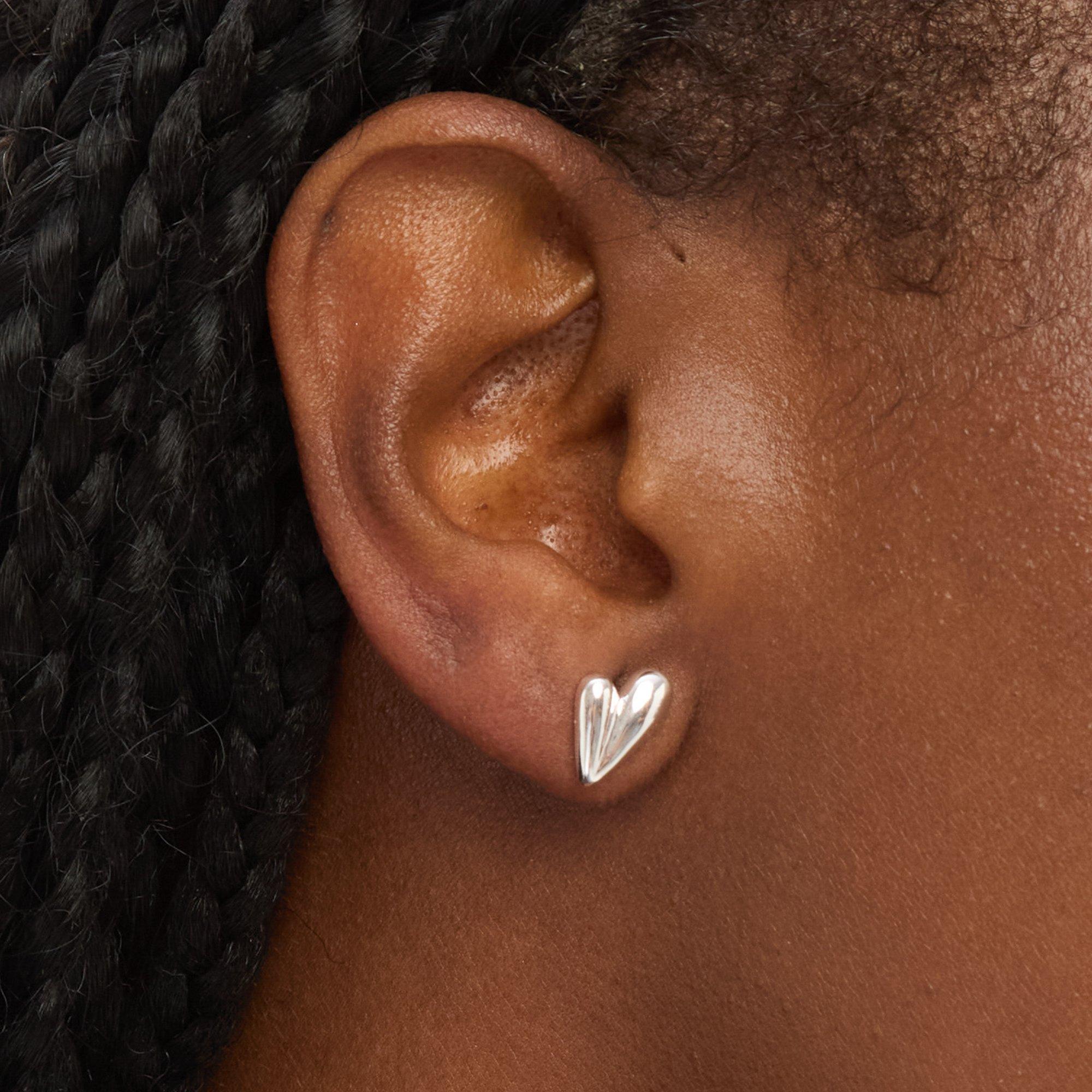 Silver - Simply Silver - Sterling Silver 925 Polished Nugget Heart Studs - 3