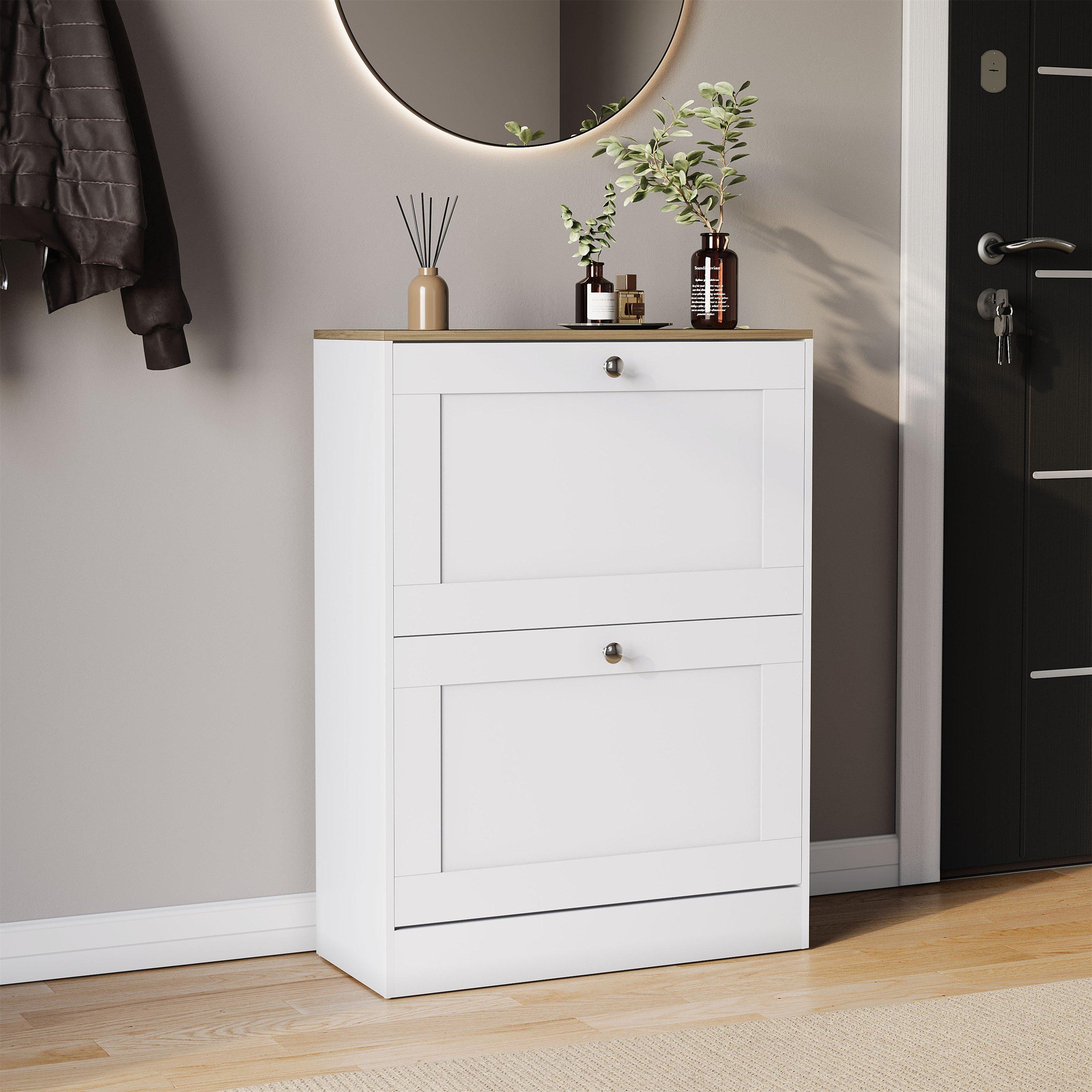 White & Oak - Lassic - Vida Designs 2 Drawer Shoe Cabinet - 1