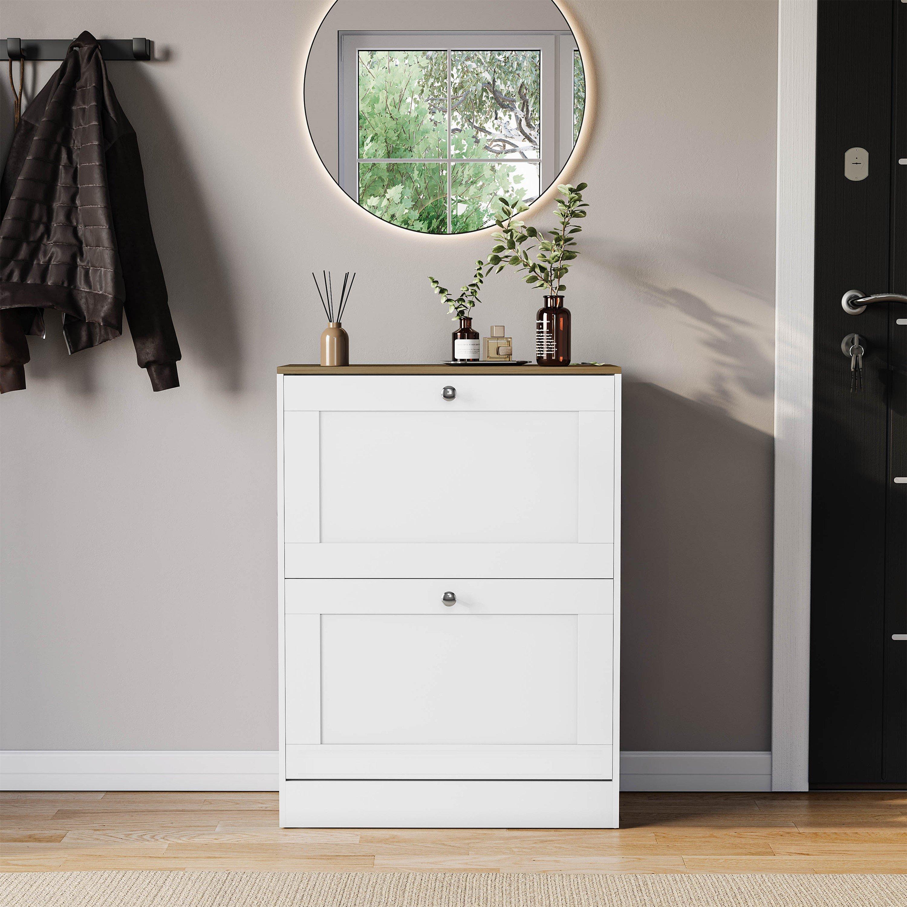 White & Oak - Lassic - Vida Designs 2 Drawer Shoe Cabinet - 8