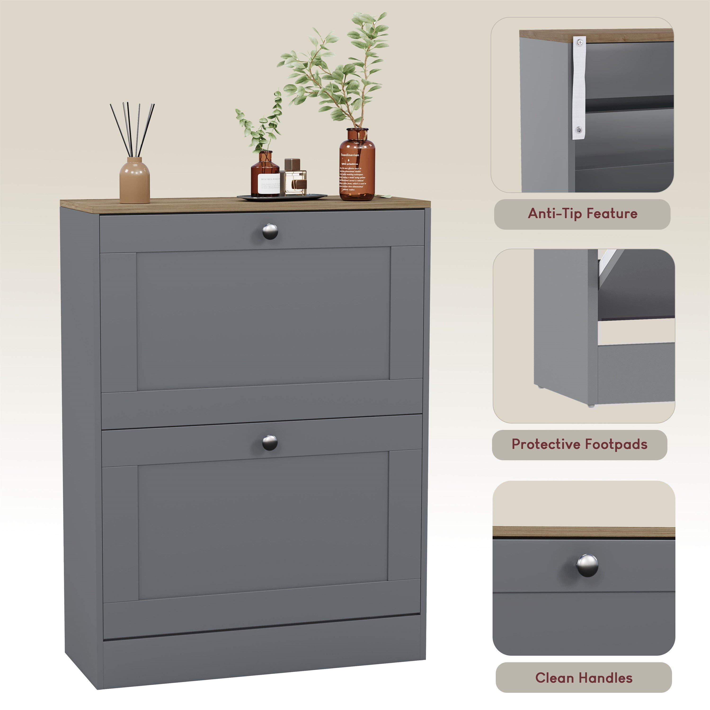 Grey & Oak - Lassic - Vida Designs 2 Drawer Shoe Cabinet - 7