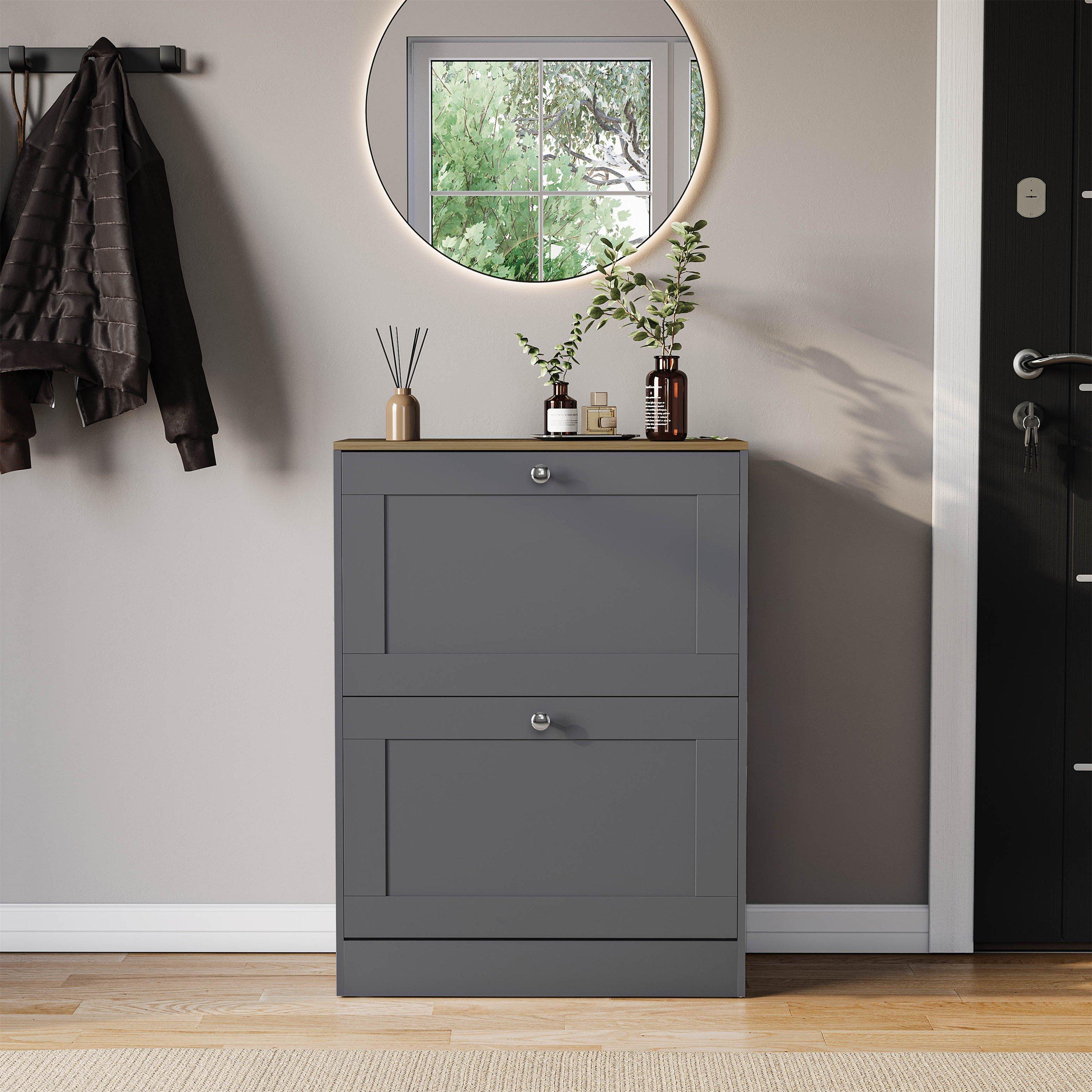 Grey & Oak - Lassic - Vida Designs 2 Drawer Shoe Cabinet - 8