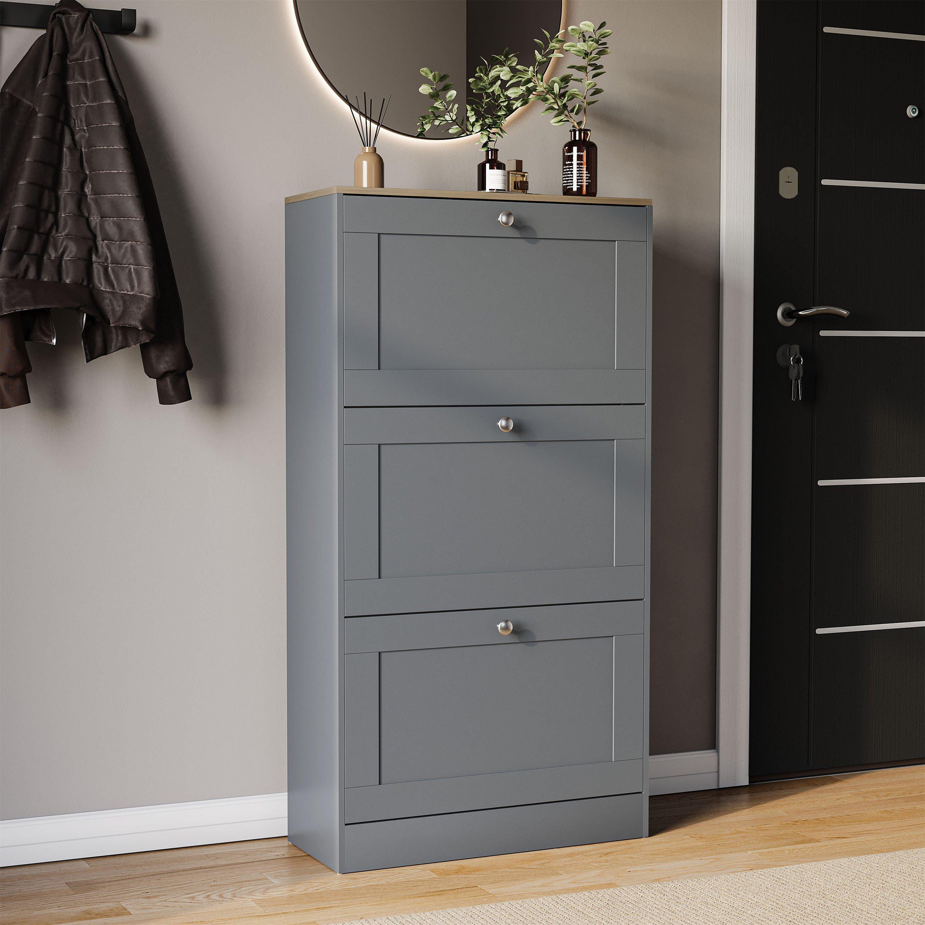 Grey & Oak - Lassic - Vida Designs 3 Drawer Shoe Cabinet - 1