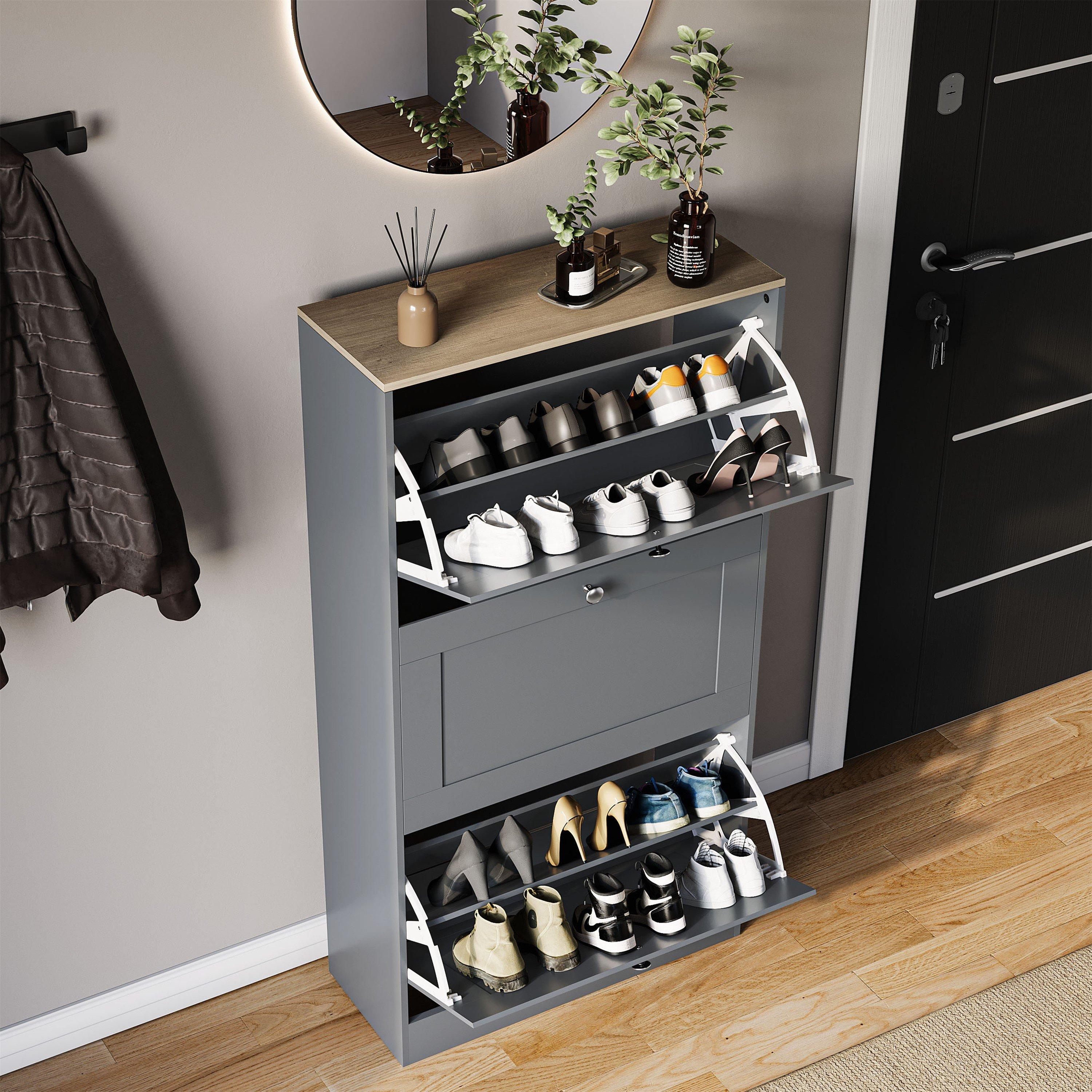 Grey & Oak - Lassic - Vida Designs 3 Drawer Shoe Cabinet - 4