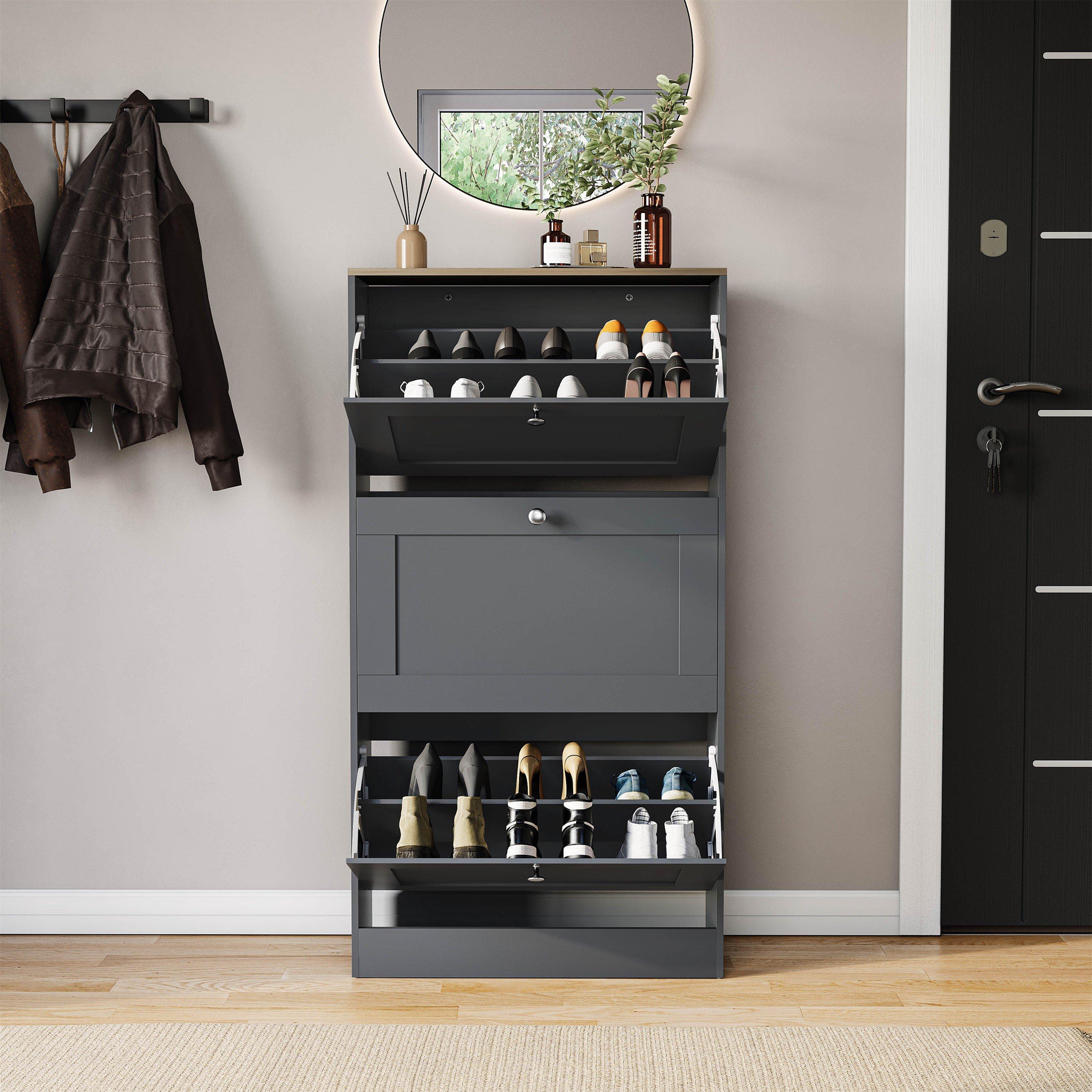 Grey & Oak - Lassic - Vida Designs 3 Drawer Shoe Cabinet - 5