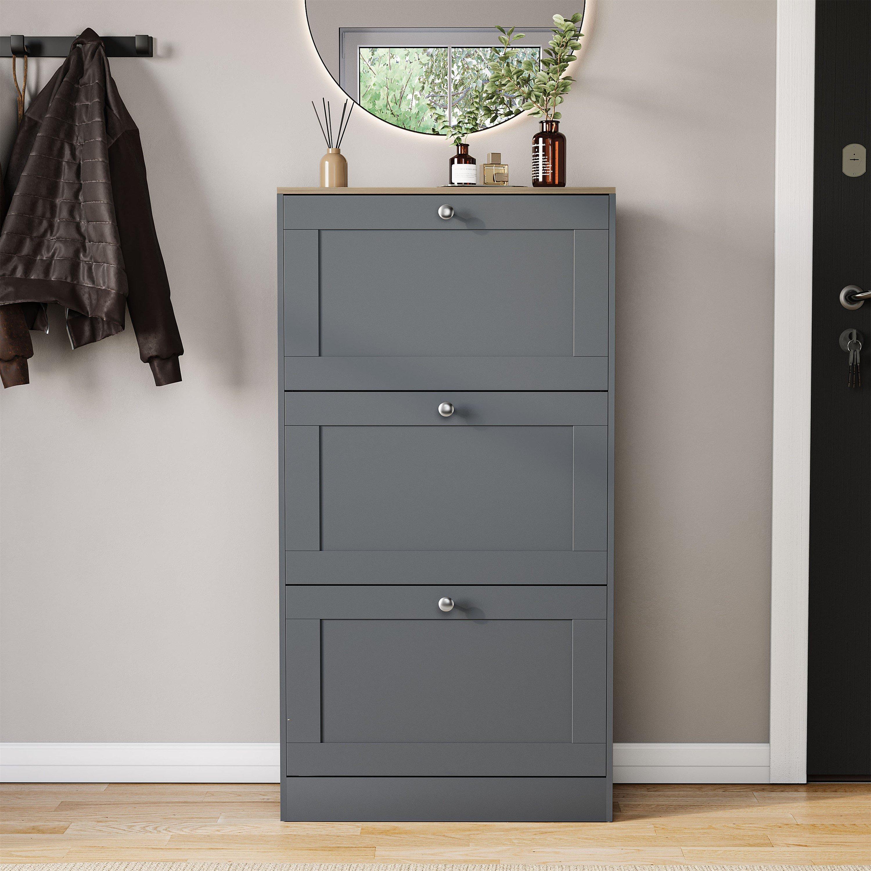 Grey & Oak - Lassic - Vida Designs 3 Drawer Shoe Cabinet - 8