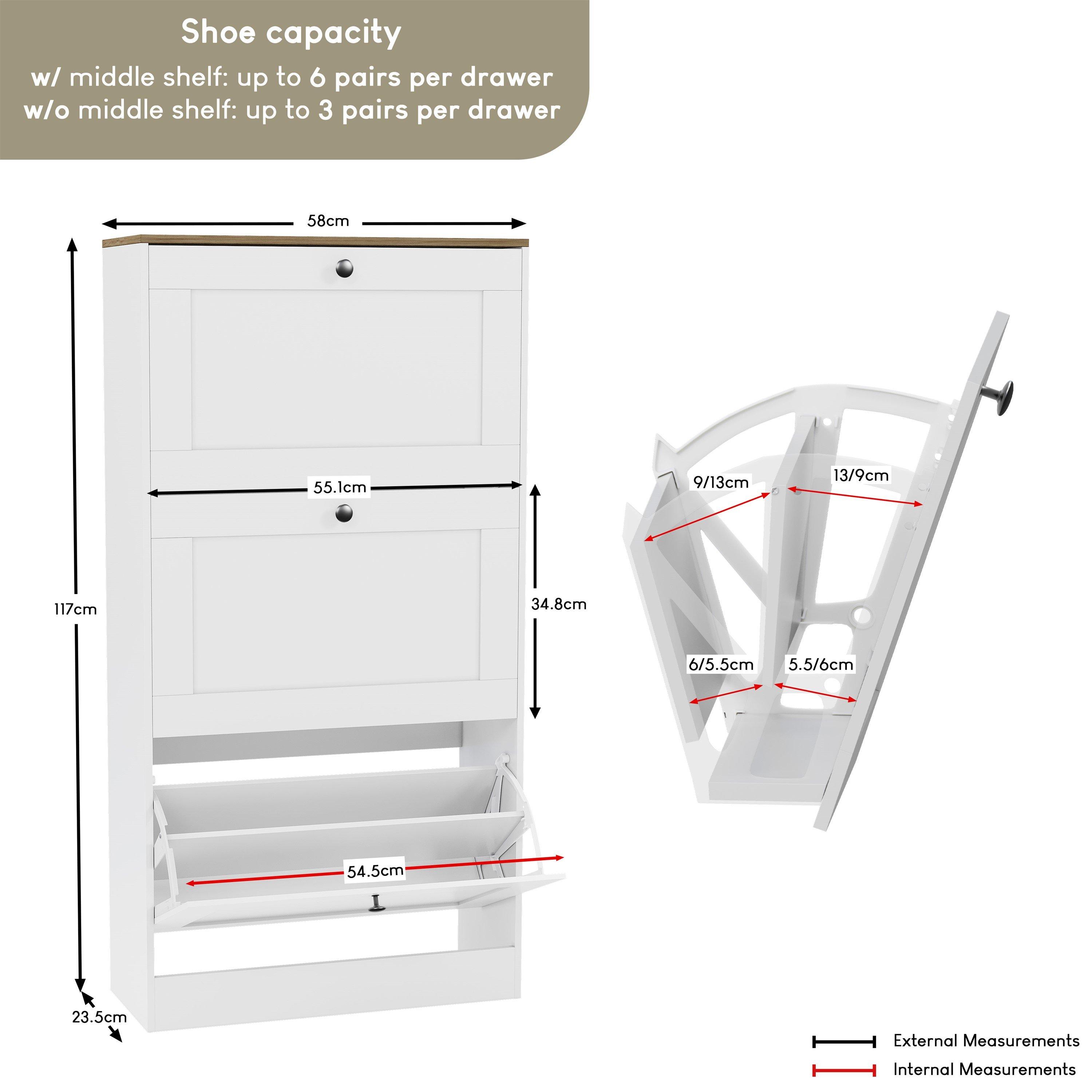 White & Oak - Lassic - Vida Designs 3 Drawer Shoe Cabinet - 2
