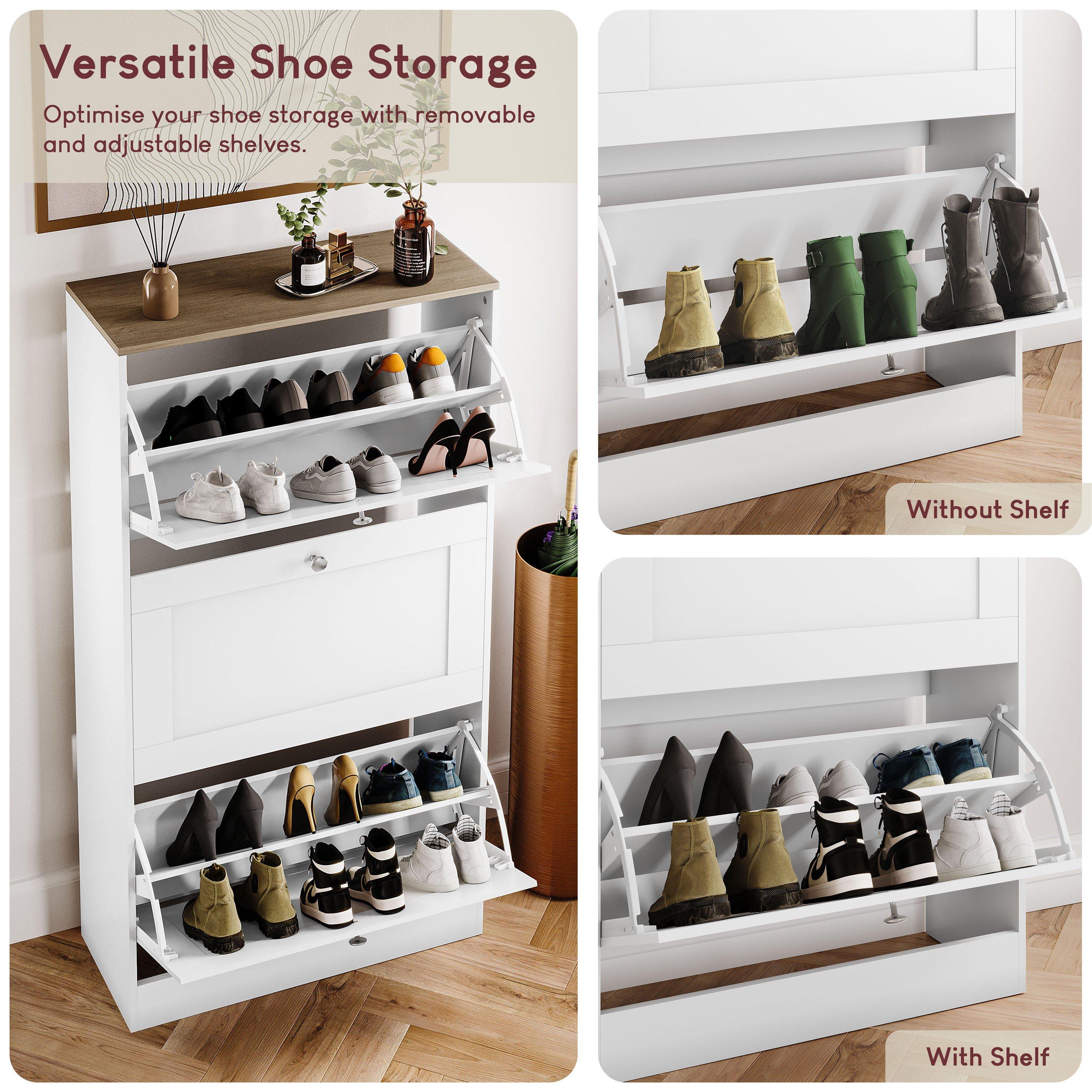 White & Oak - Lassic - Vida Designs 3 Drawer Shoe Cabinet - 3