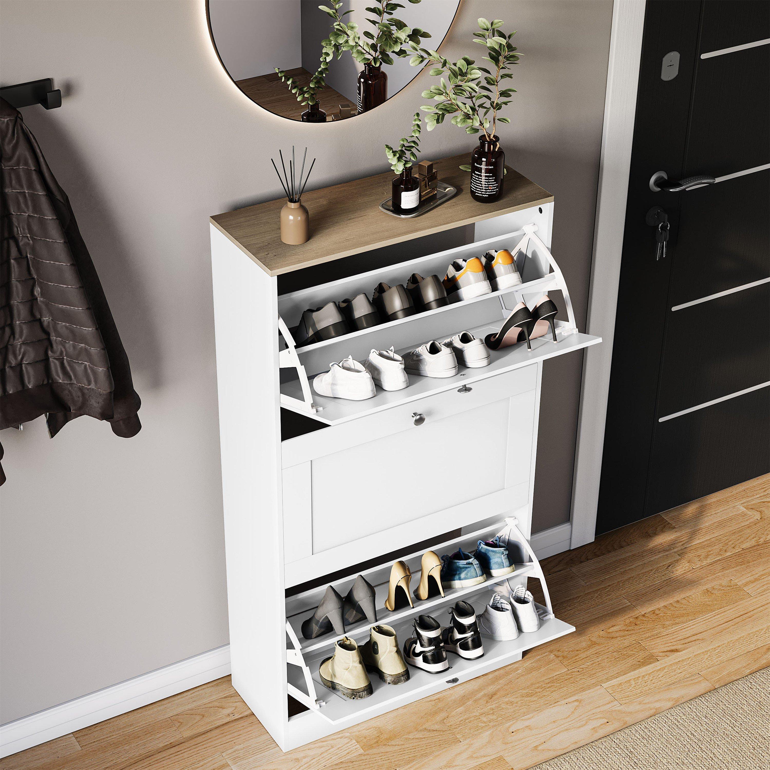 White & Oak - Lassic - Vida Designs 3 Drawer Shoe Cabinet - 4