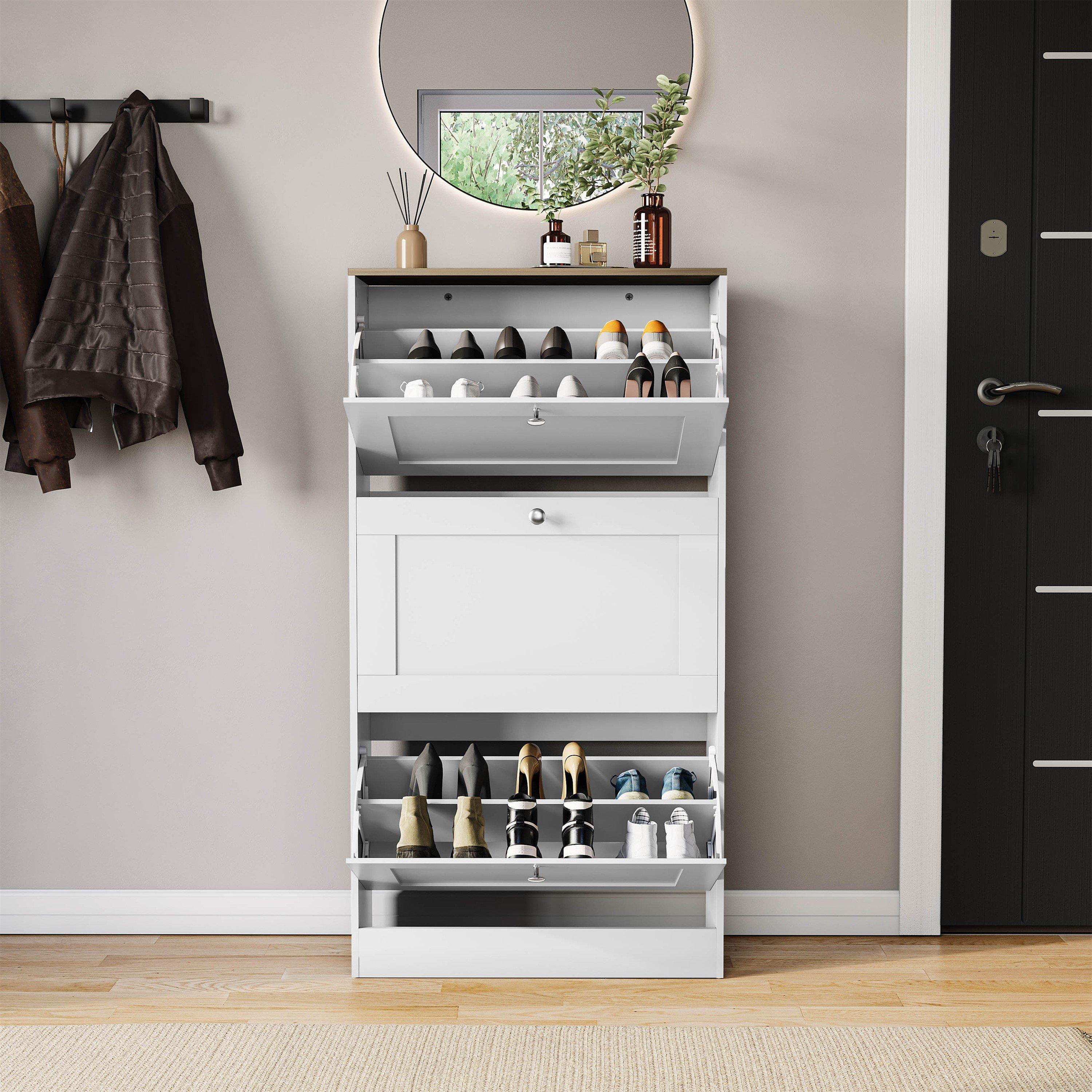 White & Oak - Lassic - Vida Designs 3 Drawer Shoe Cabinet - 5