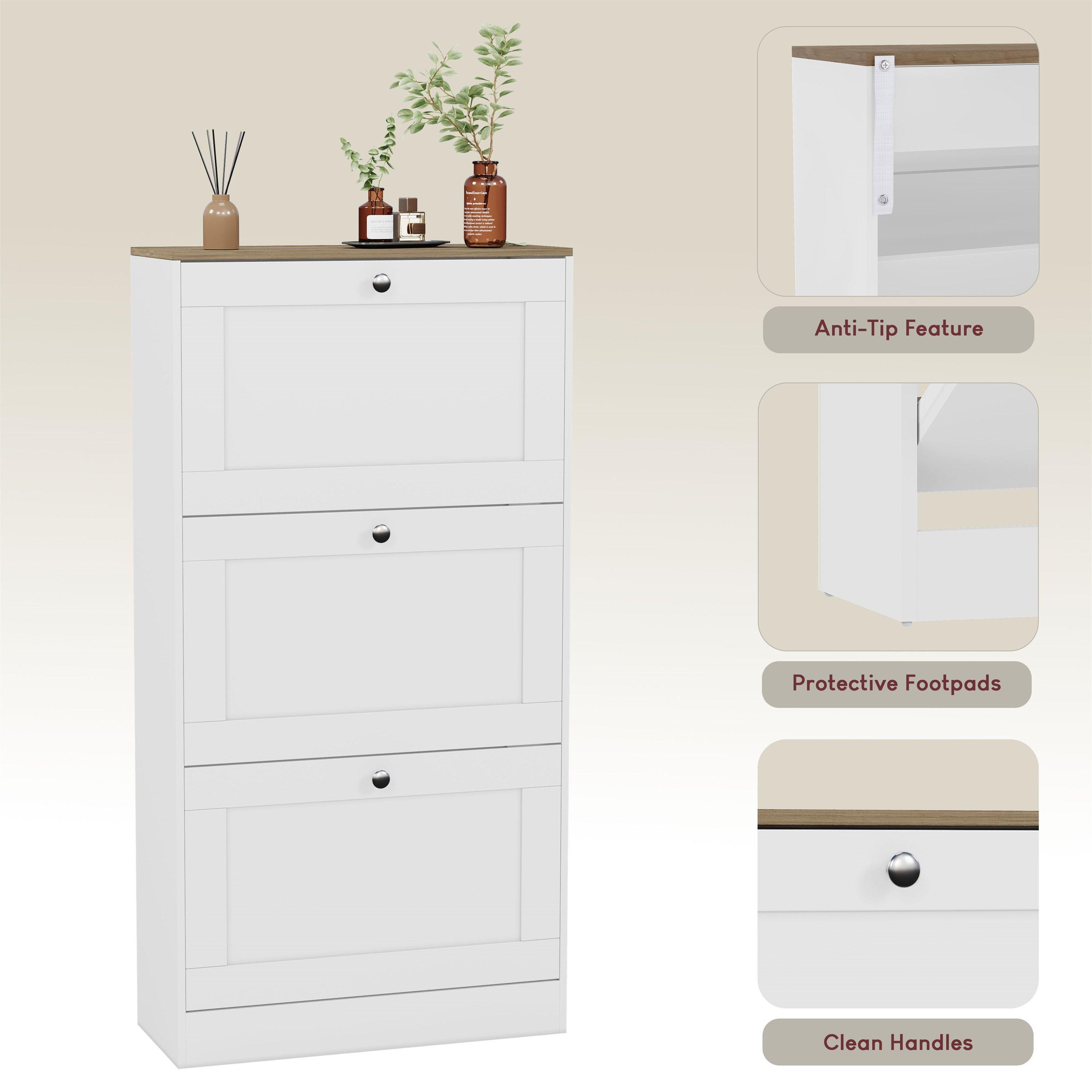 White & Oak - Lassic - Vida Designs 3 Drawer Shoe Cabinet - 7