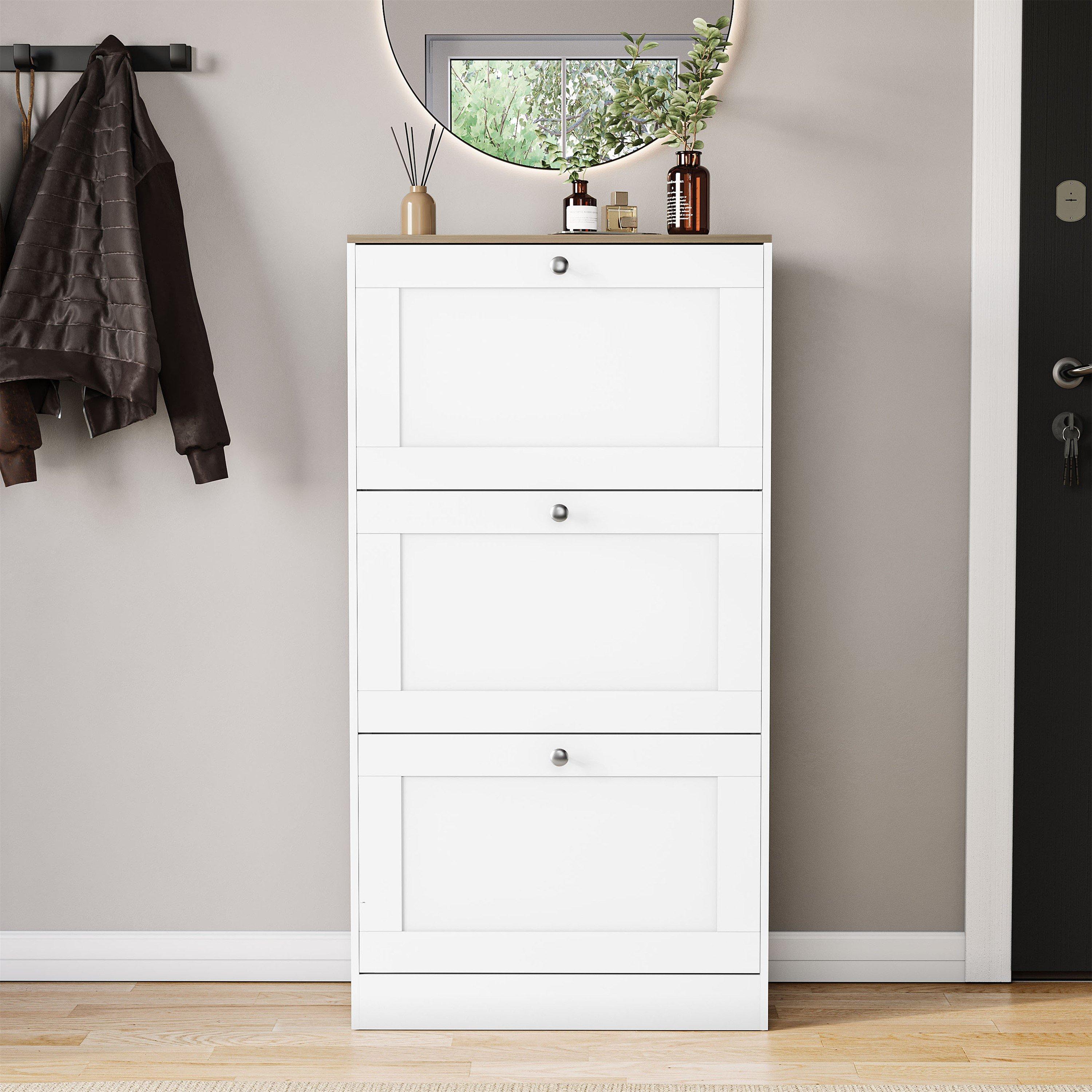 White & Oak - Lassic - Vida Designs 3 Drawer Shoe Cabinet - 8
