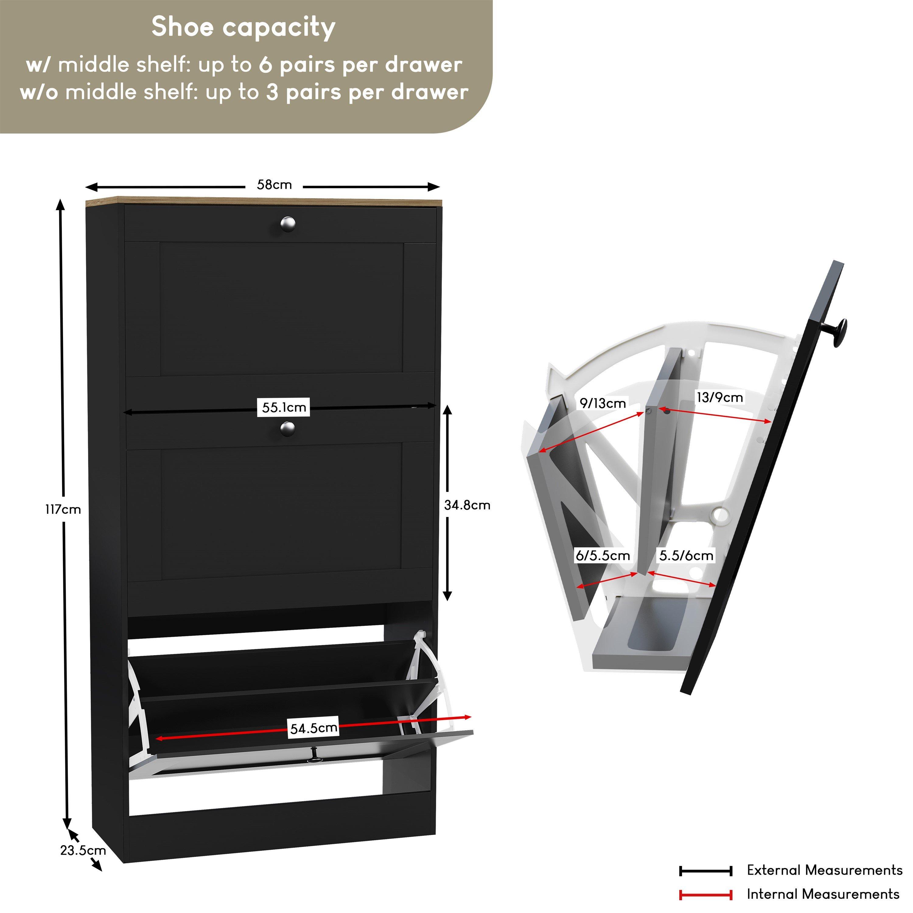 Black & Oak - Lassic - Vida Designs 3 Drawer Shoe Cabinet - 2