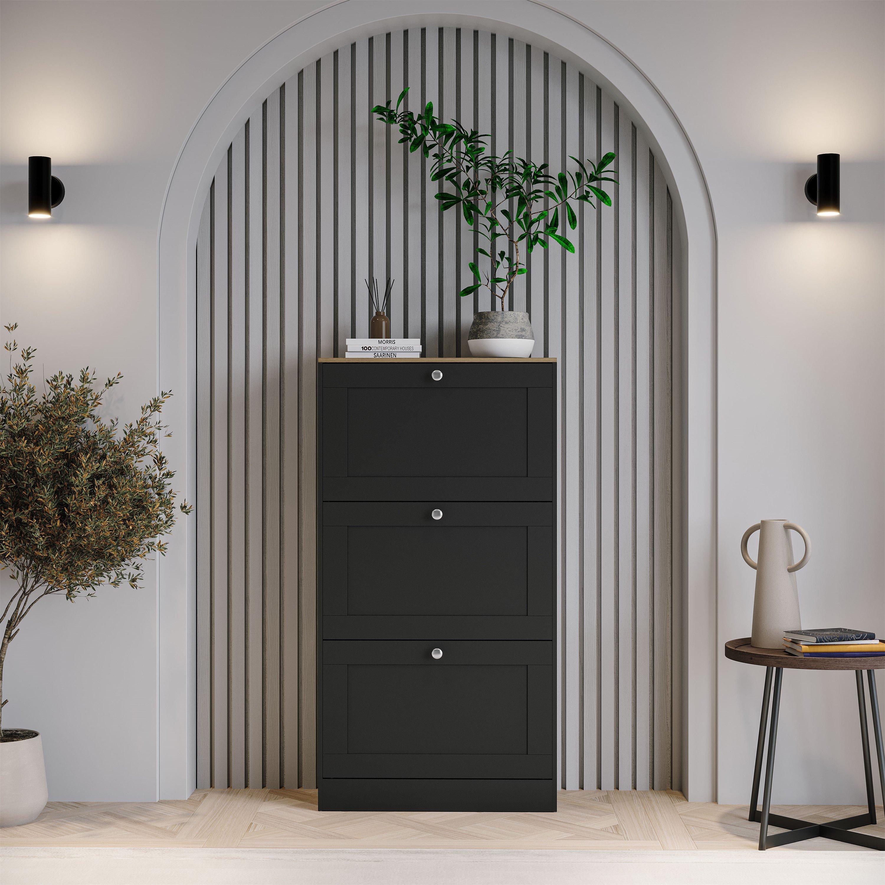 Black & Oak - Lassic - Vida Designs 3 Drawer Shoe Cabinet - 9