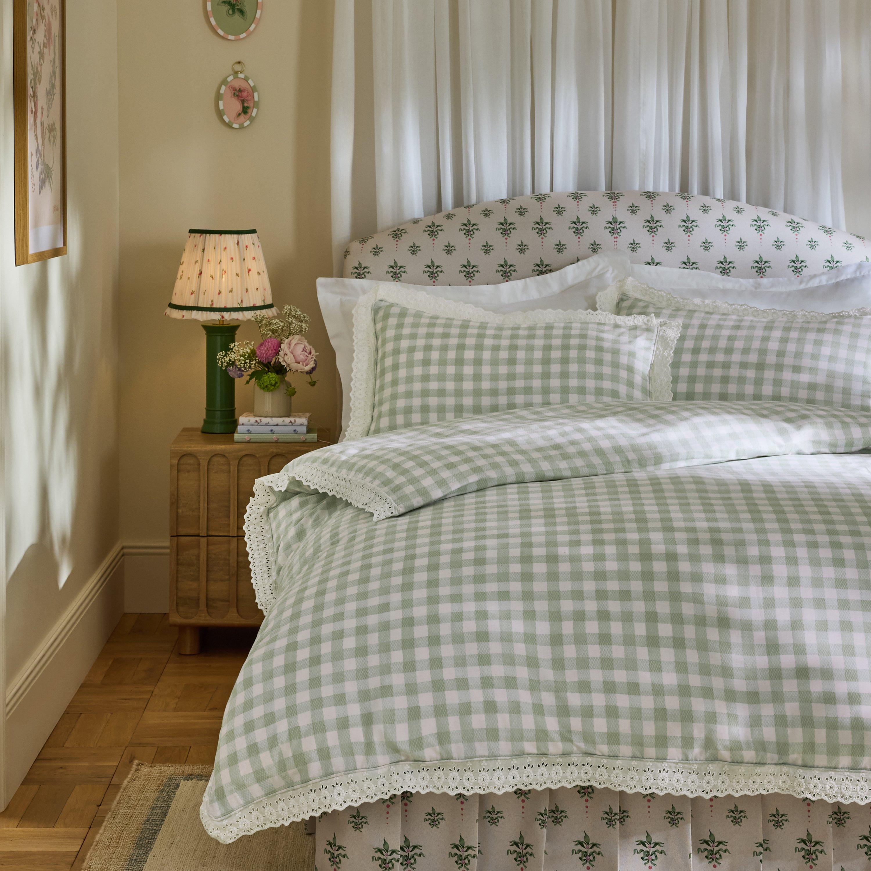 Green - Cath Kidston - Painted Gingham Lace Cotton Duvet Cover Set - 1