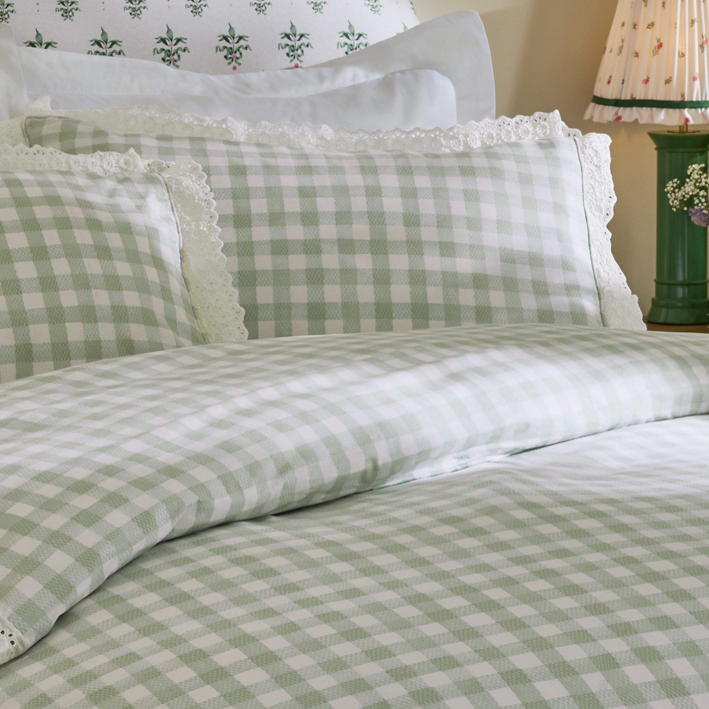 Green - Cath Kidston - Painted Gingham Lace Cotton Duvet Cover Set - 2