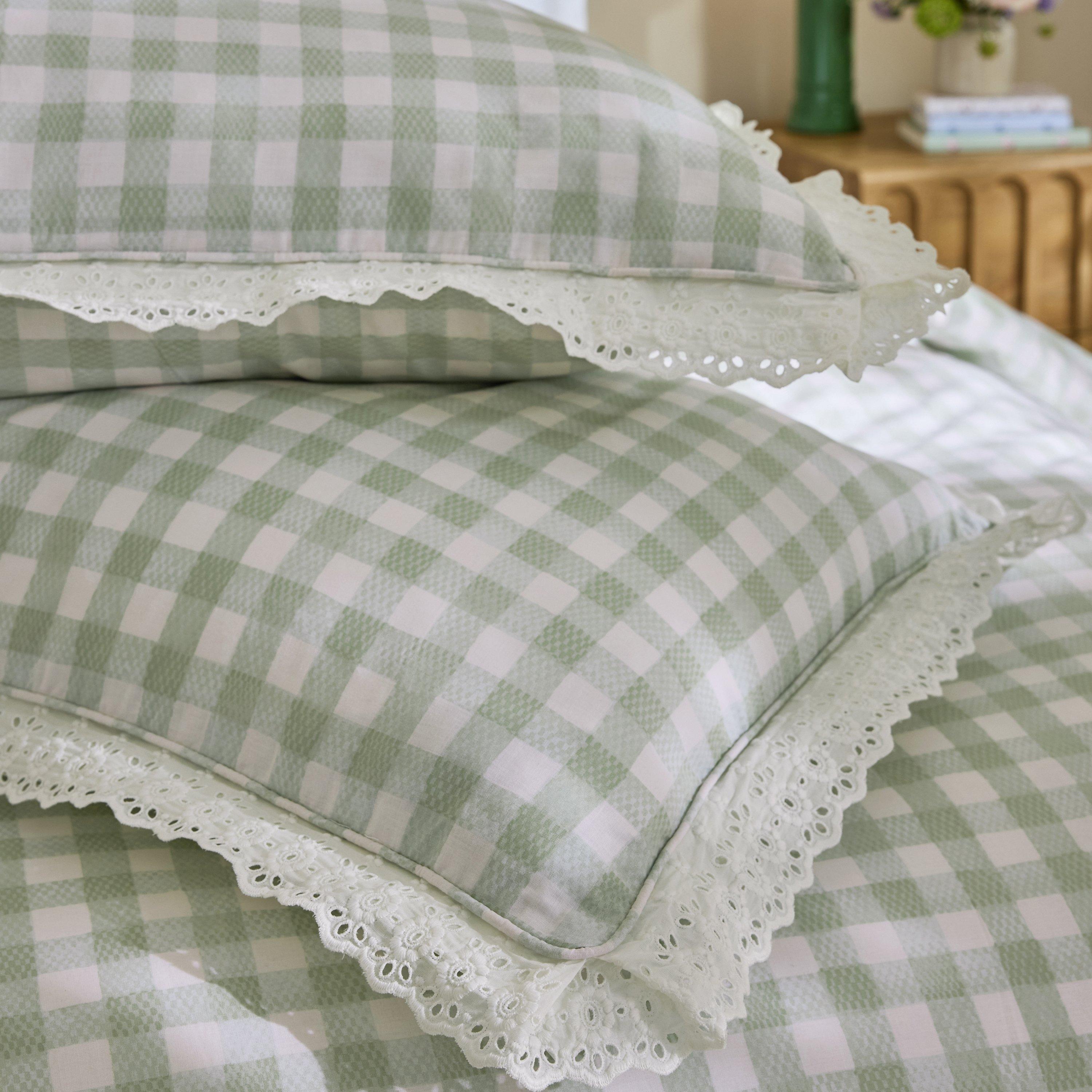 Green - Cath Kidston - Painted Gingham Lace Cotton Duvet Cover Set - 3