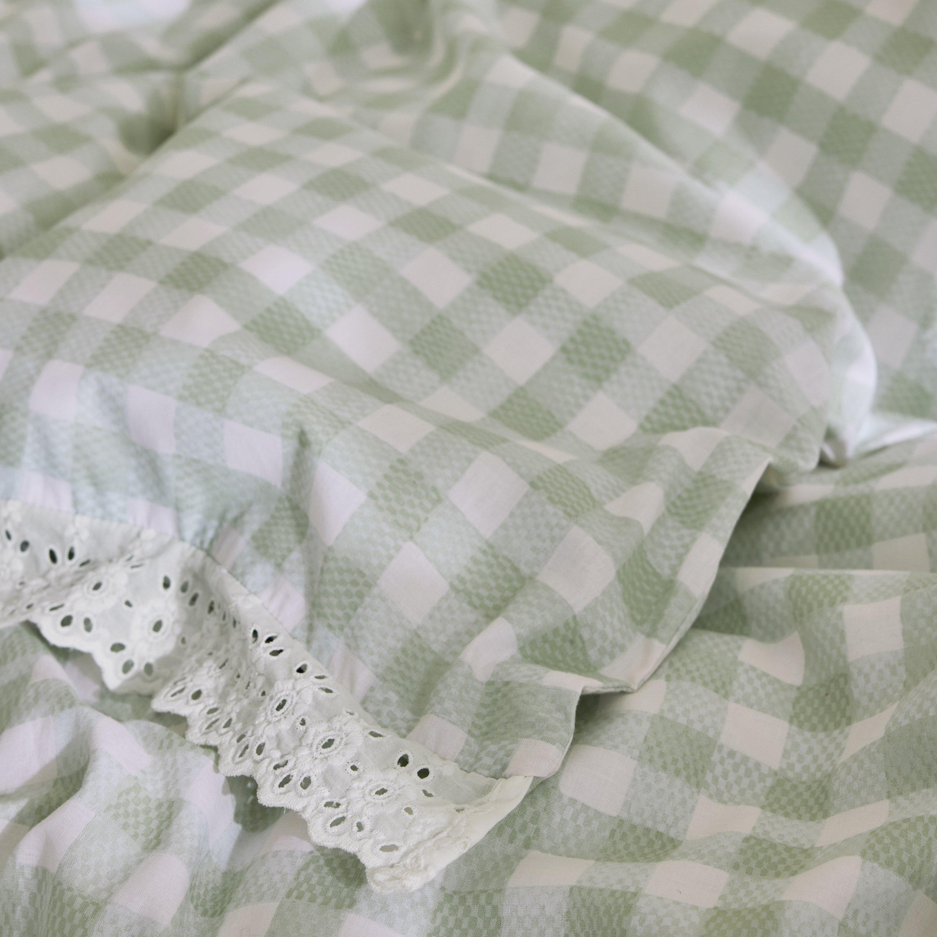 Green - Cath Kidston - Painted Gingham Lace Cotton Duvet Cover Set - 4