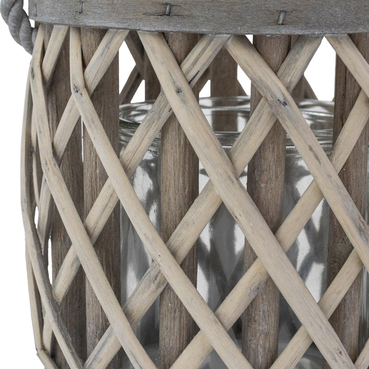 Grey - JVL - Luna Natural Willow Wood Lantern With Braided - 2