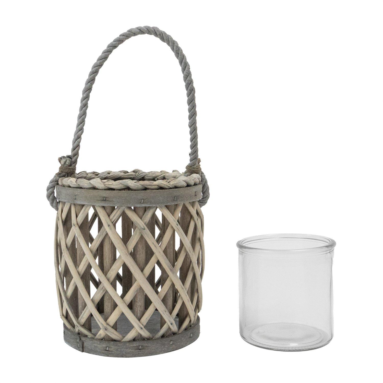 Grey - JVL - Luna Natural Willow Wood Lantern With Braided - 3