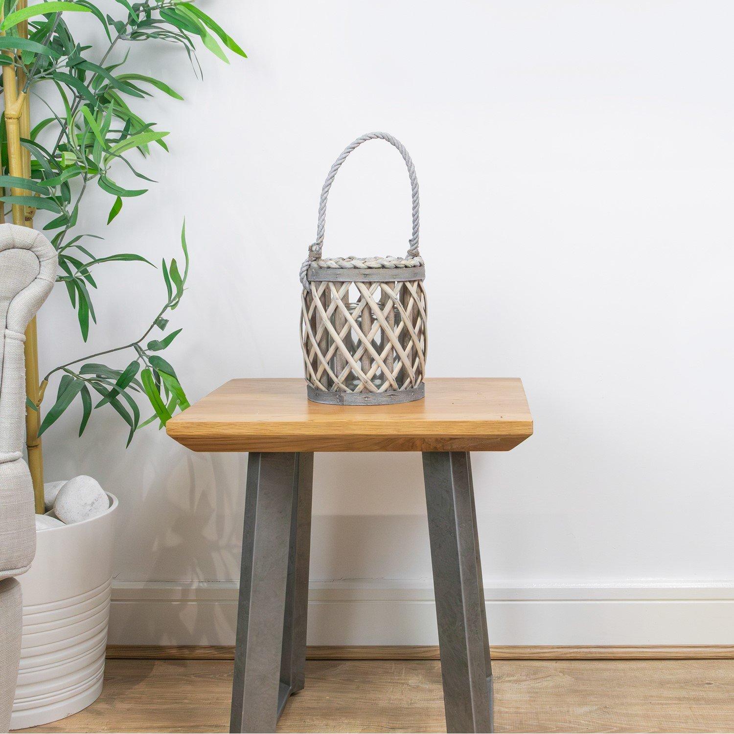 Grey - JVL - Luna Natural Willow Wood Lantern With Braided - 5