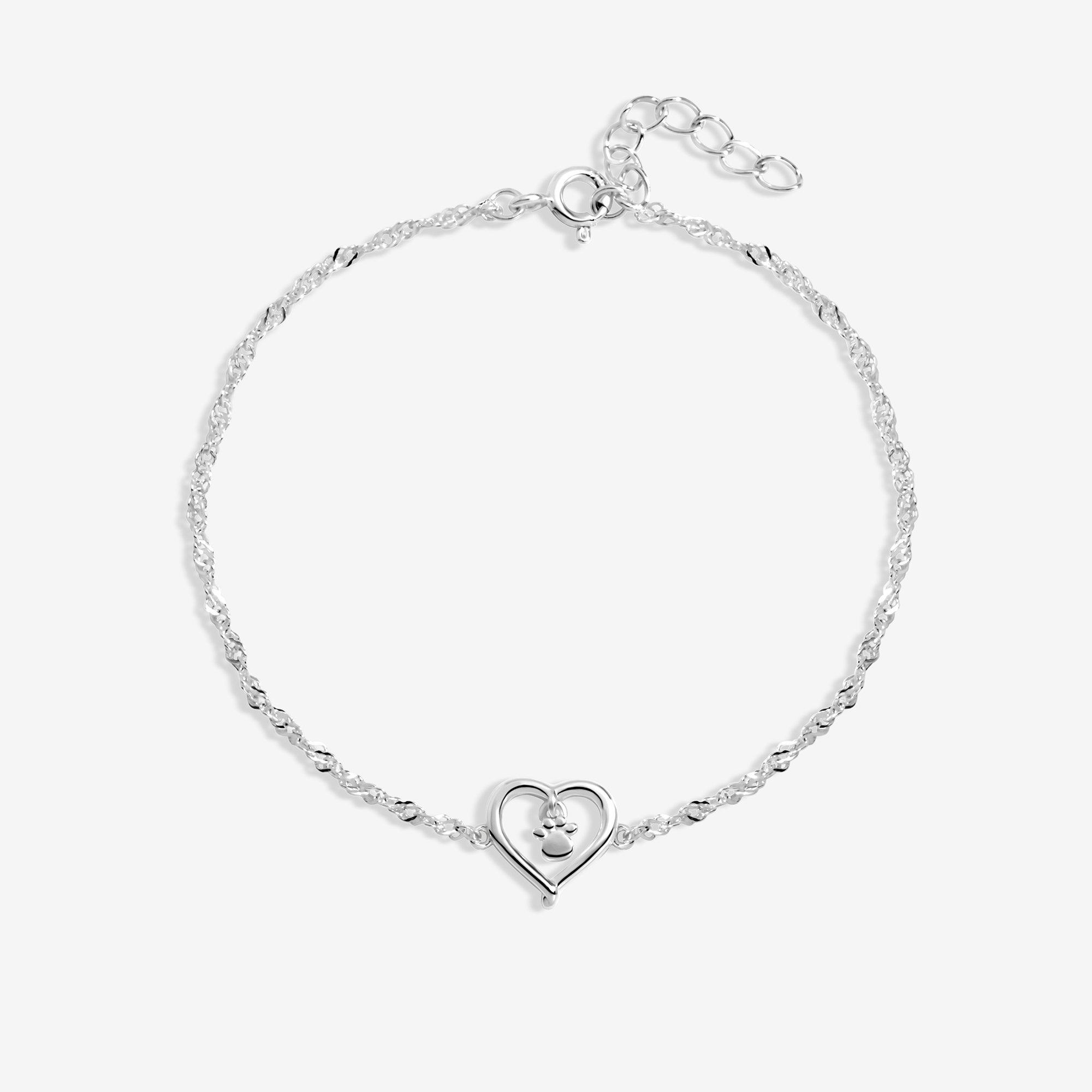 Simply Women's Sterling 925 Polished Paw Print Bracelet Silver
