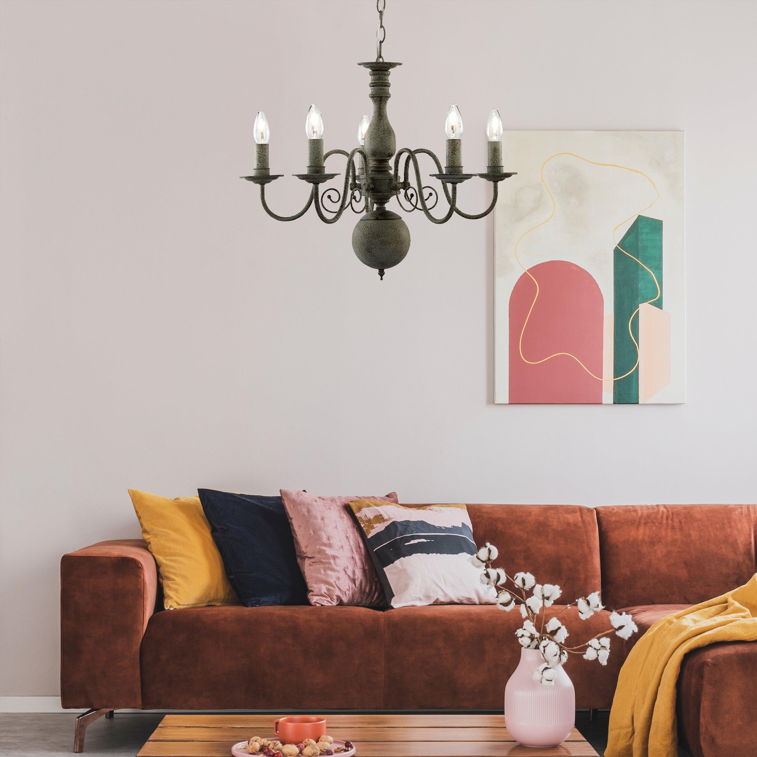 Grey - Lighting Collection - Versaille  5Lt Pendant - Textured Grey Metal - 1