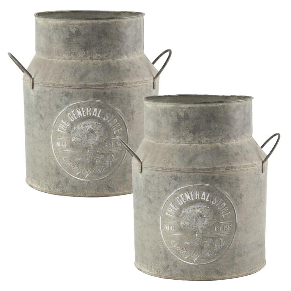 Yougarden  Pair Of Milk Churn Planters (15Cm) - Tin - Metallics - 23x14.5x14