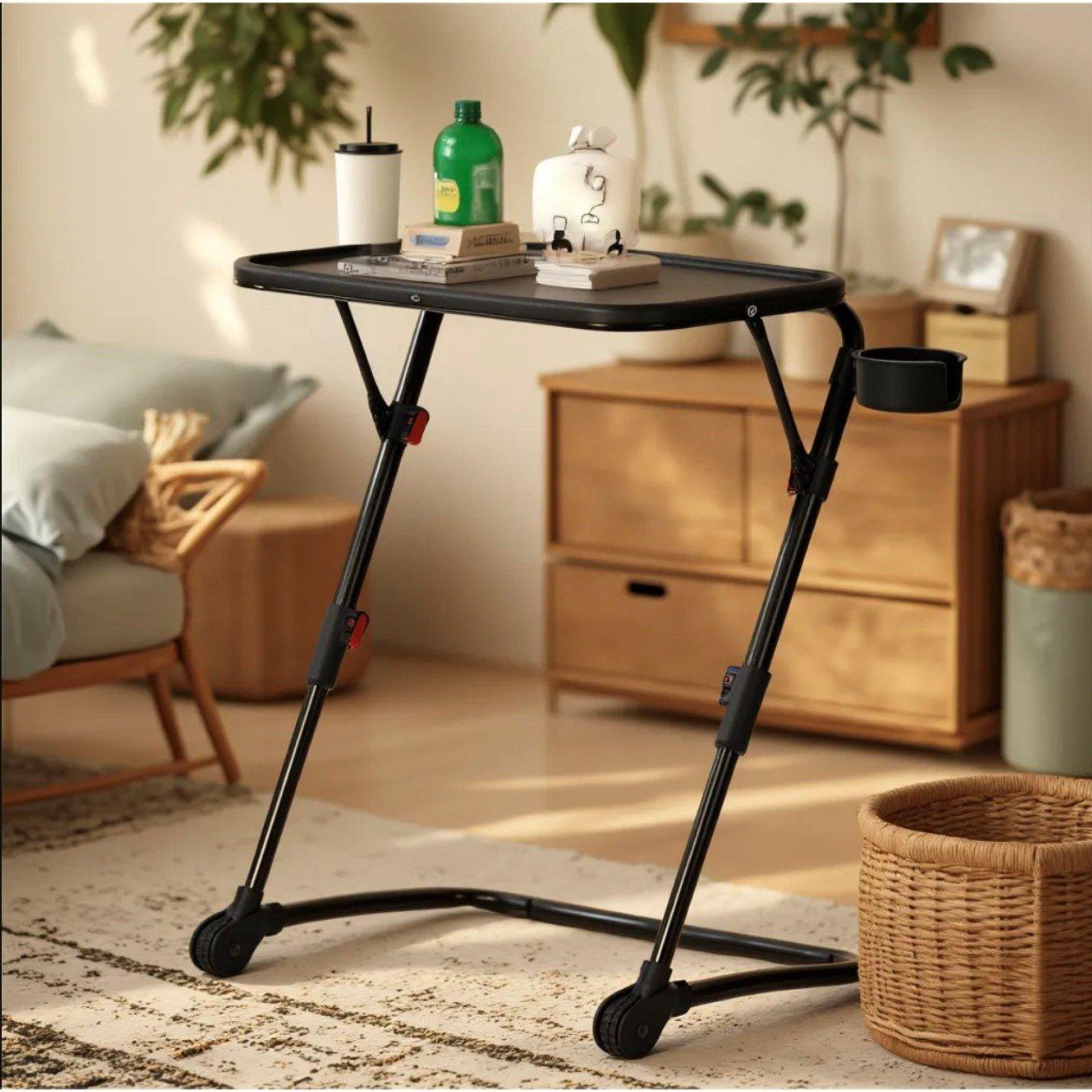 Black - Urban Meuble - Folding Bedside Table with Adjustable Height - 1