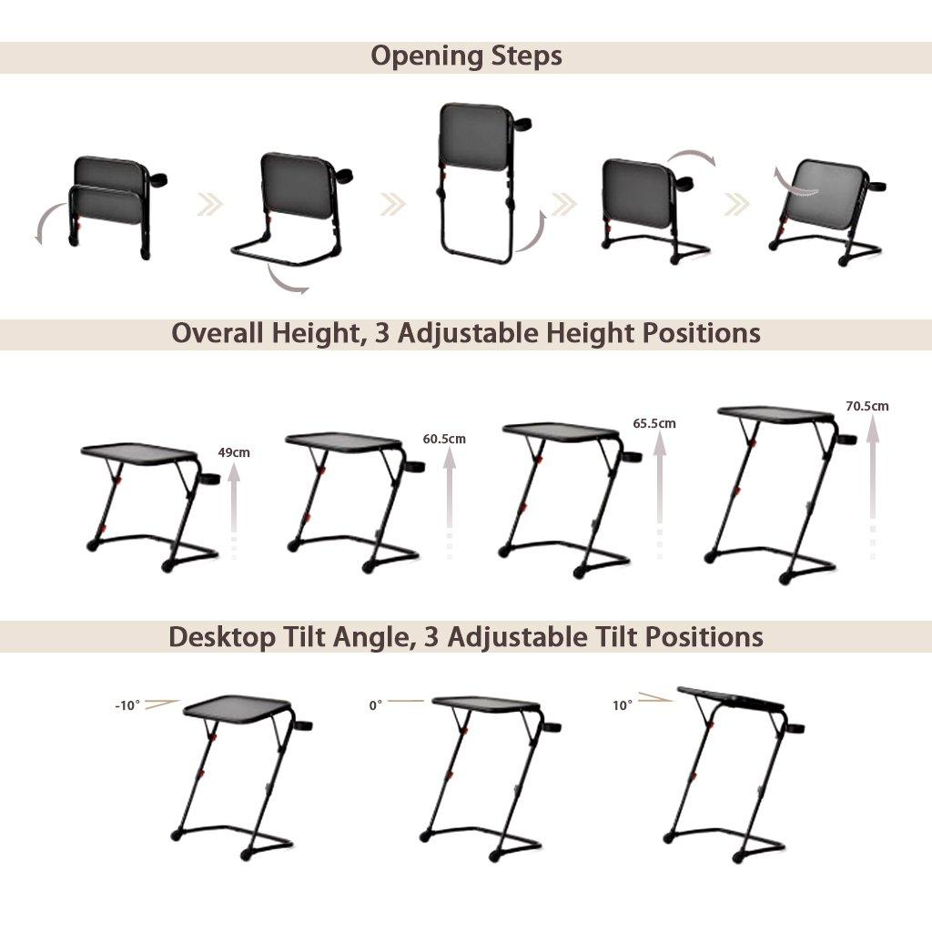 Black - Urban Meuble - Folding Bedside Table with Adjustable Height - 9