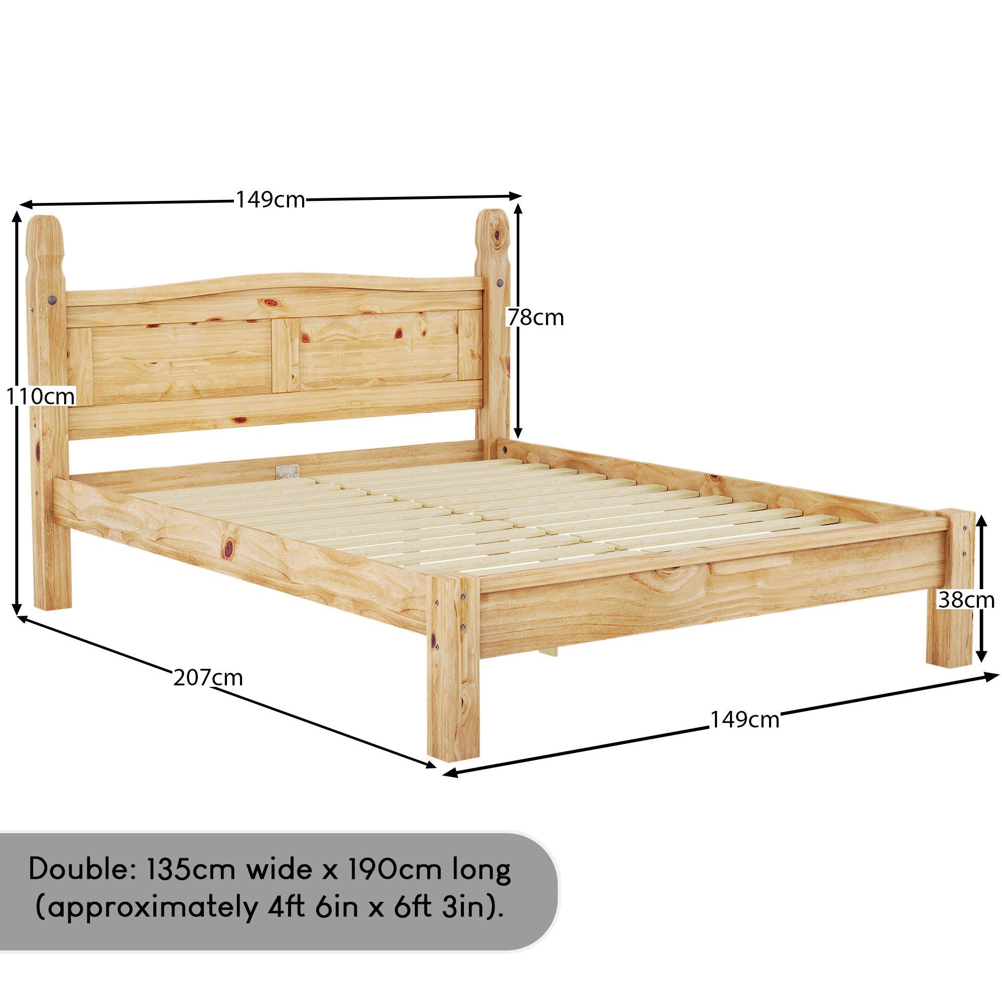 Pine - Lassic - Corona Low Foot Double Wooden Bed & Mattress Set - 2