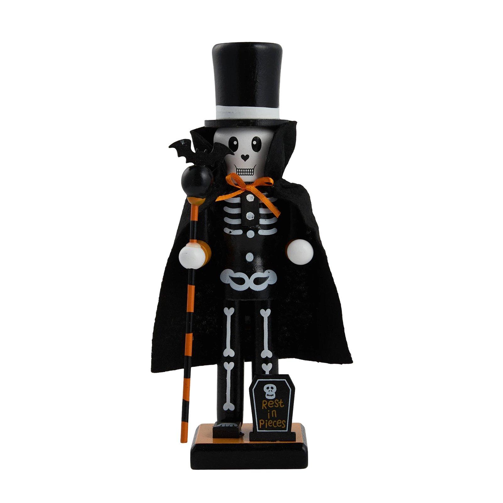 Black - LIFE IDEAS - Halloween Wooden Skull Nutcracker Figurine - 3