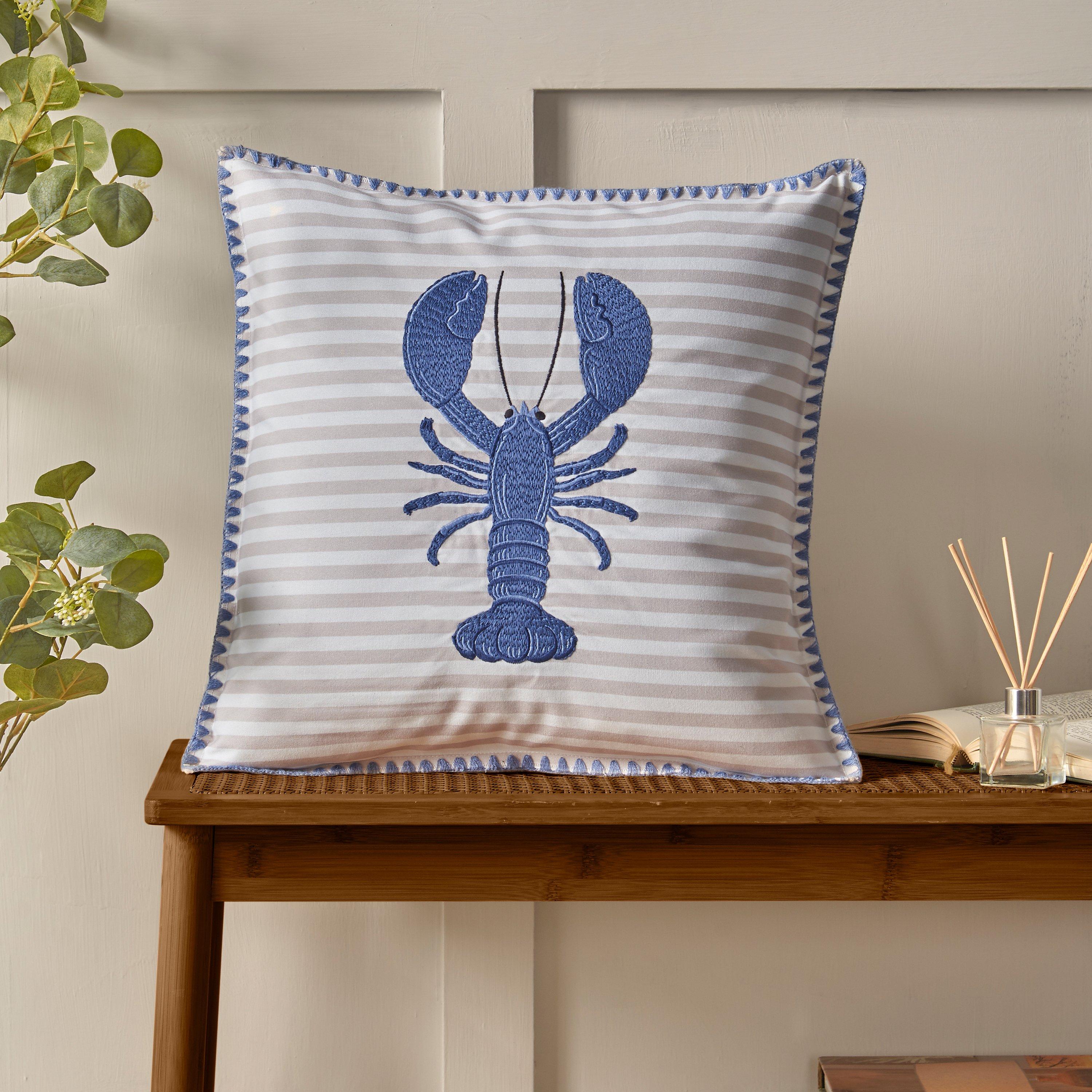 Blue - Catherine Lansfield - Lobster Embroidered Cushion - 1