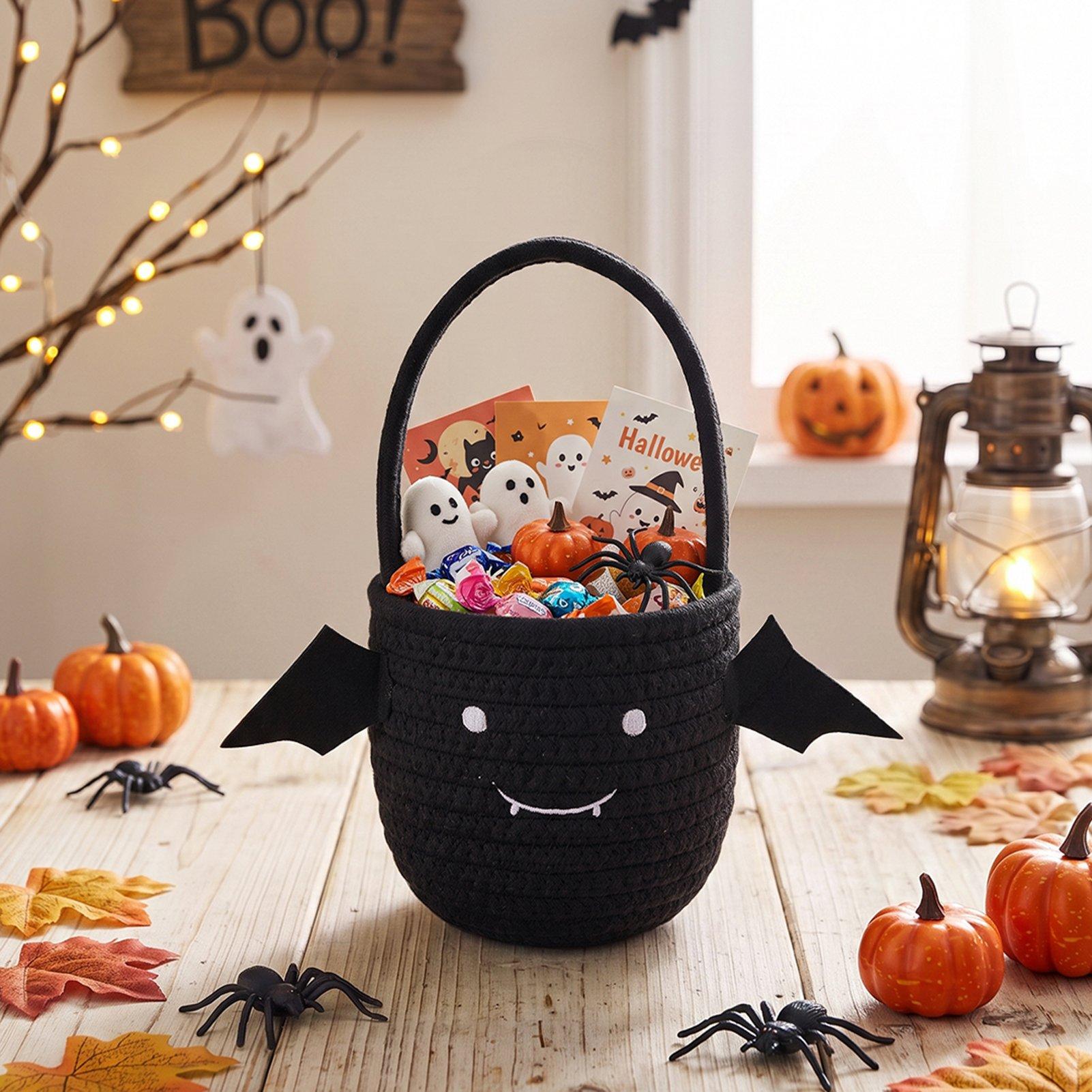 Black - LIFE IDEAS - Halloween Cotton Rope Bat Candy Basket - 1