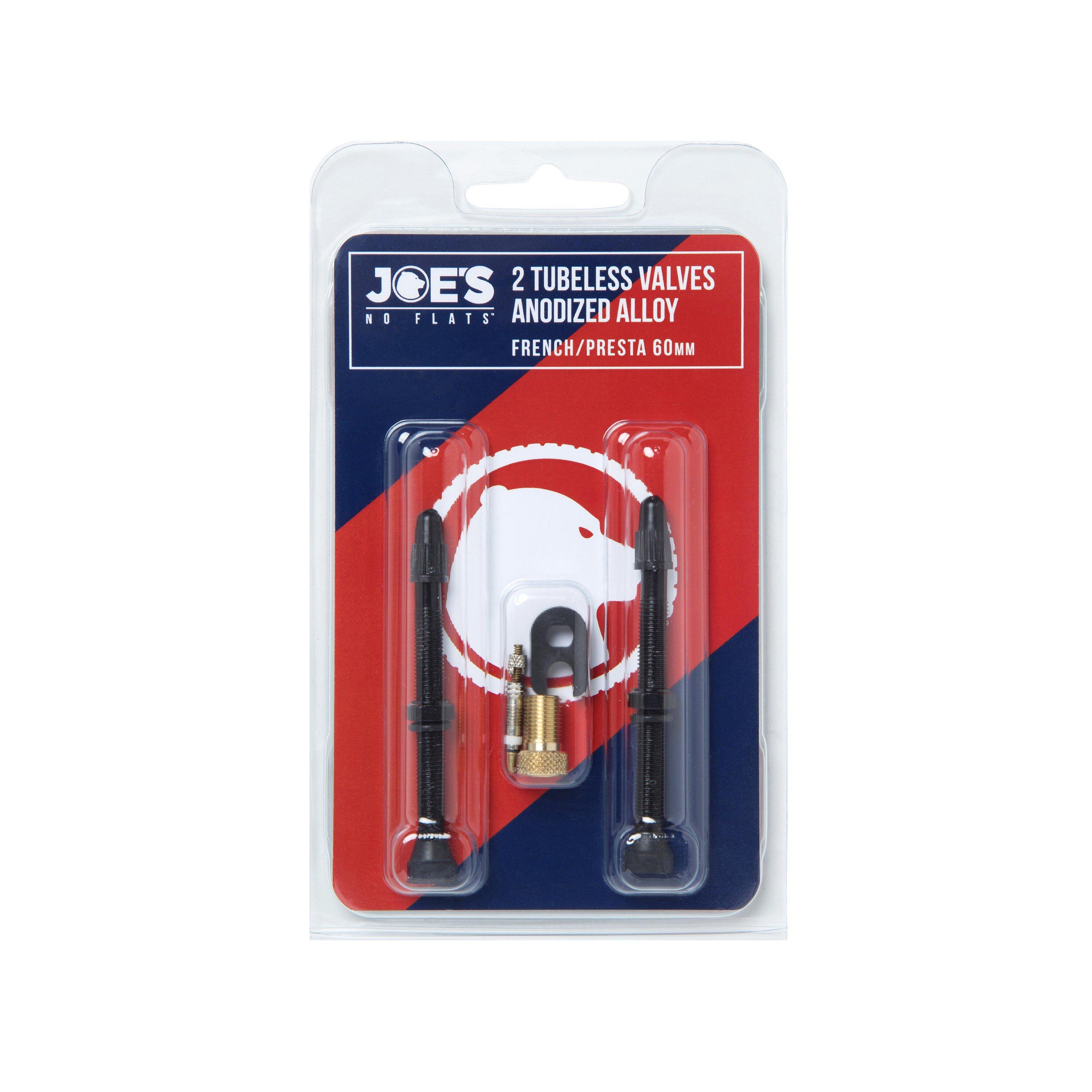 Joes No Flats  Tubeless Anodized Presta Valves (Pair) - Black - 48mm