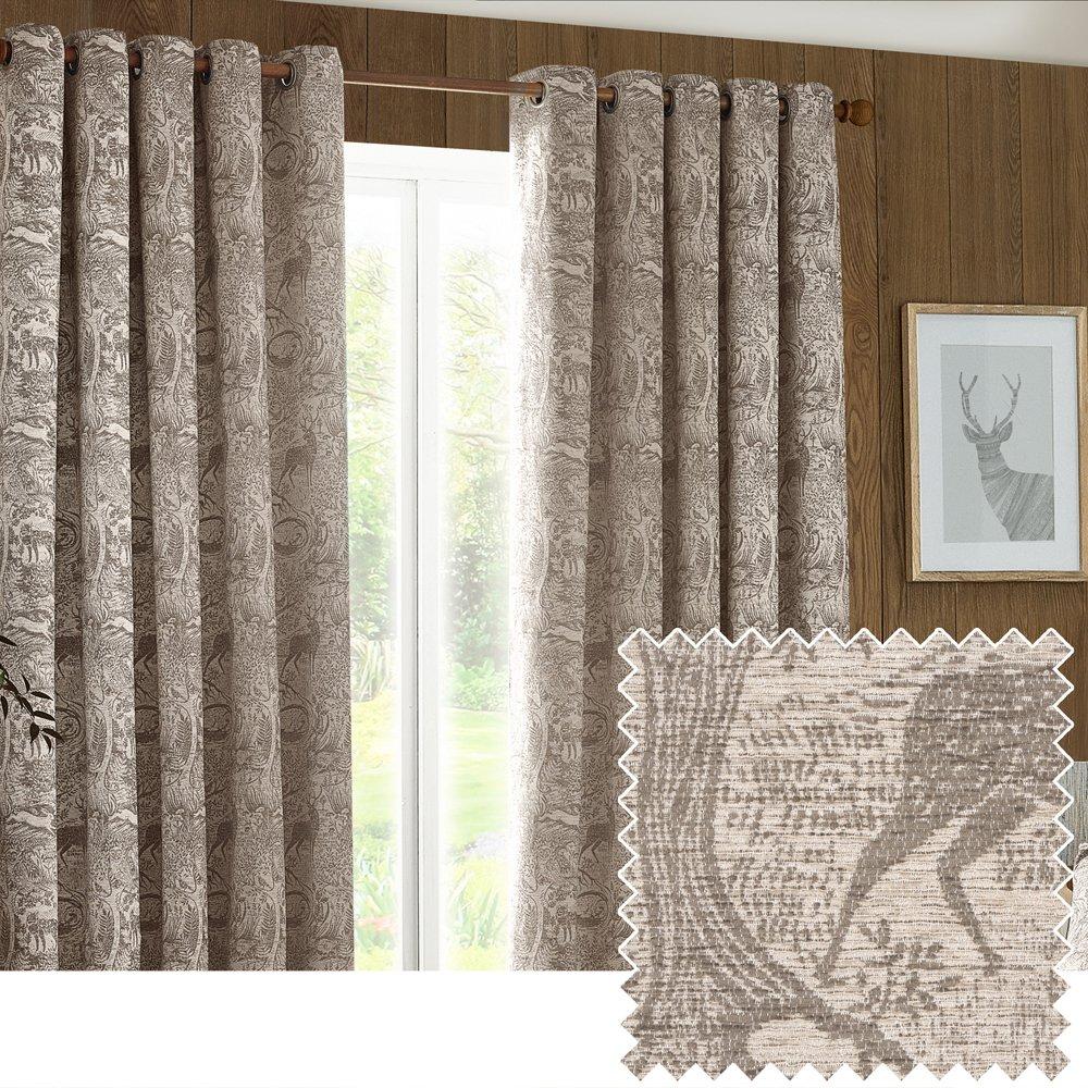 Furn  Winter Woods Fully Lined Chenille Eyelet Curtains - Taupe - 168 x 137c