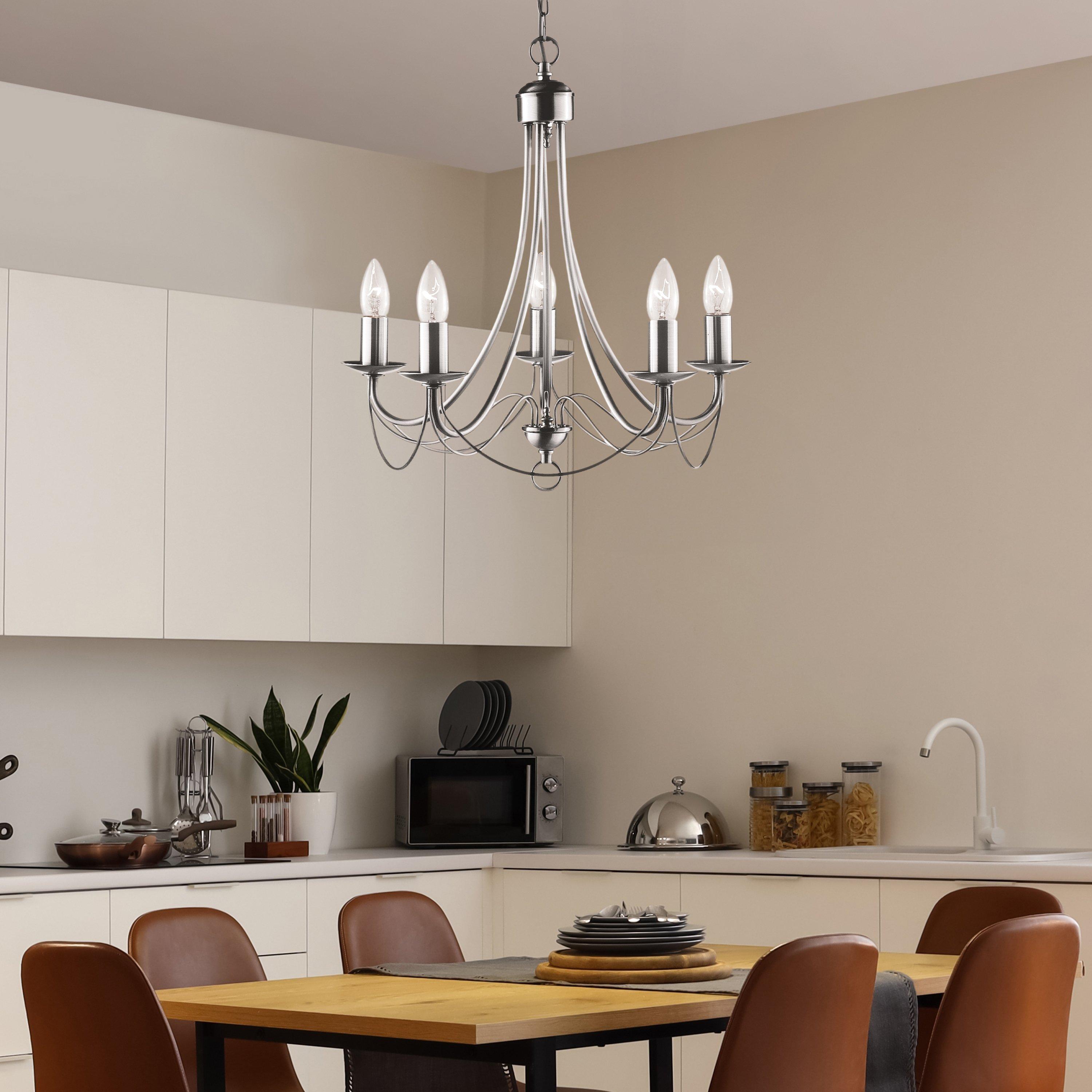 Silver - Lighting Collection - Versaille 5Lt Pendant - Satin Silver Metal - 1