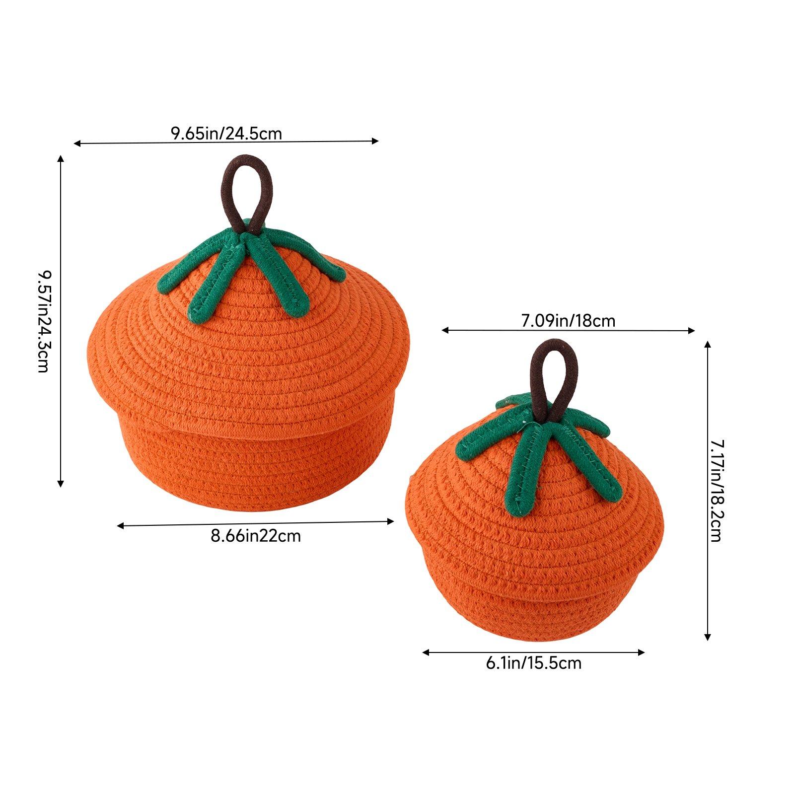 Orange - LIFE IDEAS - Set of 2 Pumpkin Cotton Rope Storage Baskets - 2