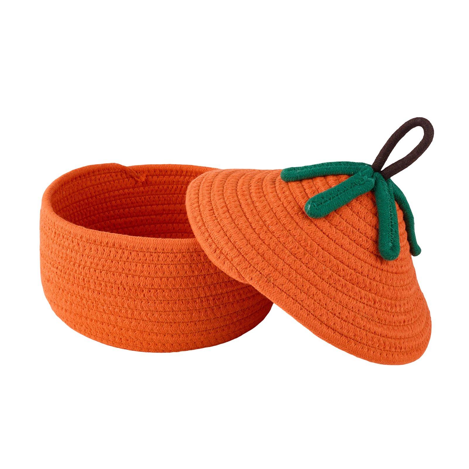 Orange - LIFE IDEAS - Set of 2 Pumpkin Cotton Rope Storage Baskets - 4
