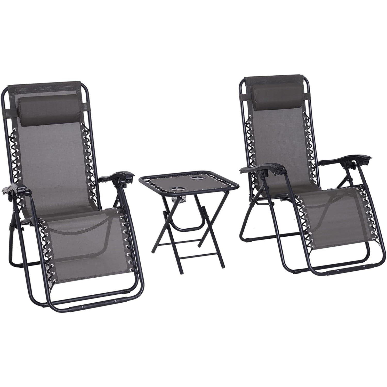 Grey - Outsunny - 3pcs Folding Zero Gravity Chairs - 1