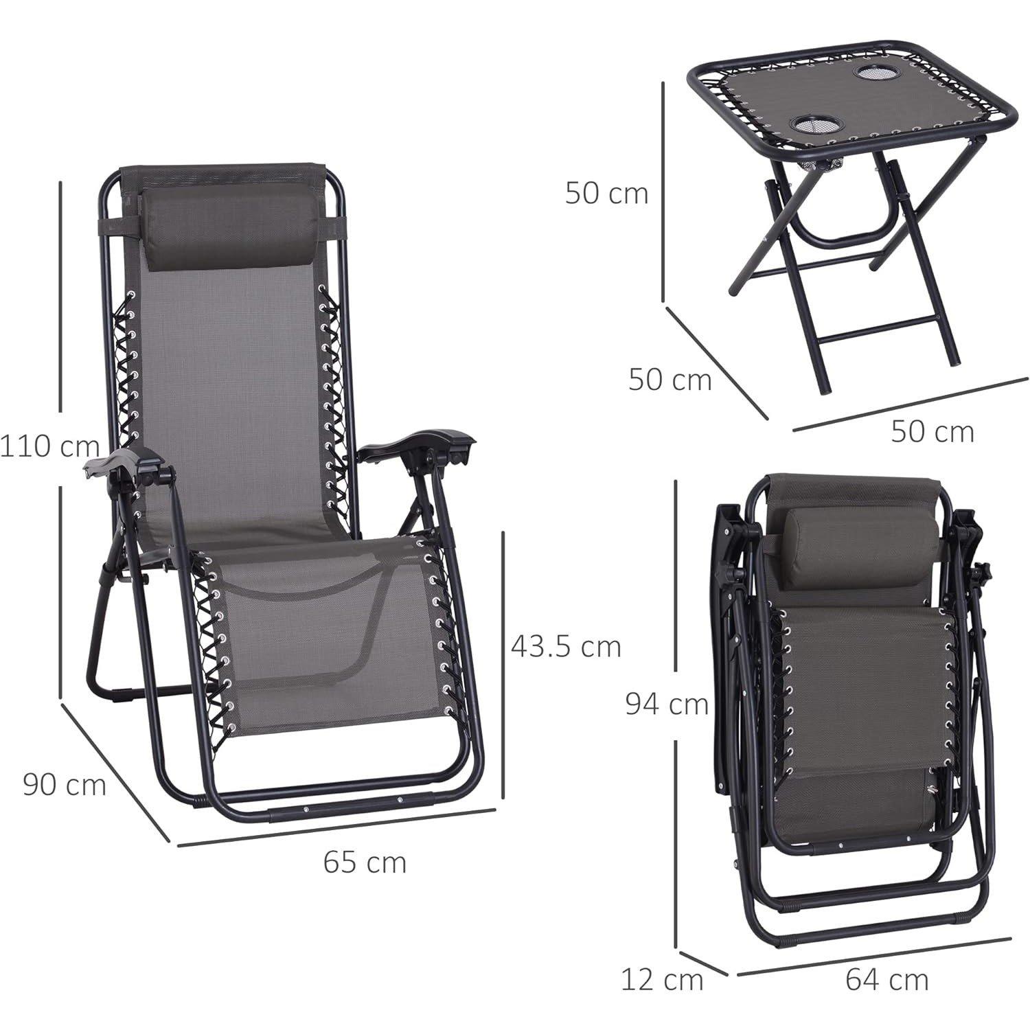 Grey - Outsunny - 3pcs Folding Zero Gravity Chairs - 3