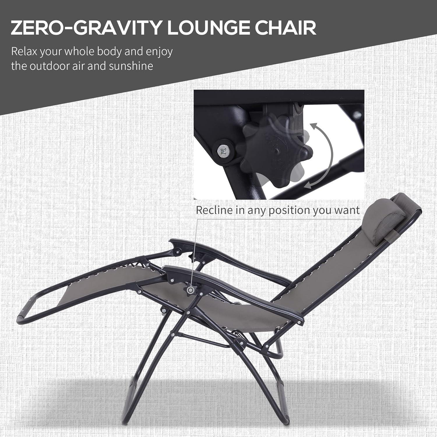 Grey - Outsunny - 3pcs Folding Zero Gravity Chairs - 4